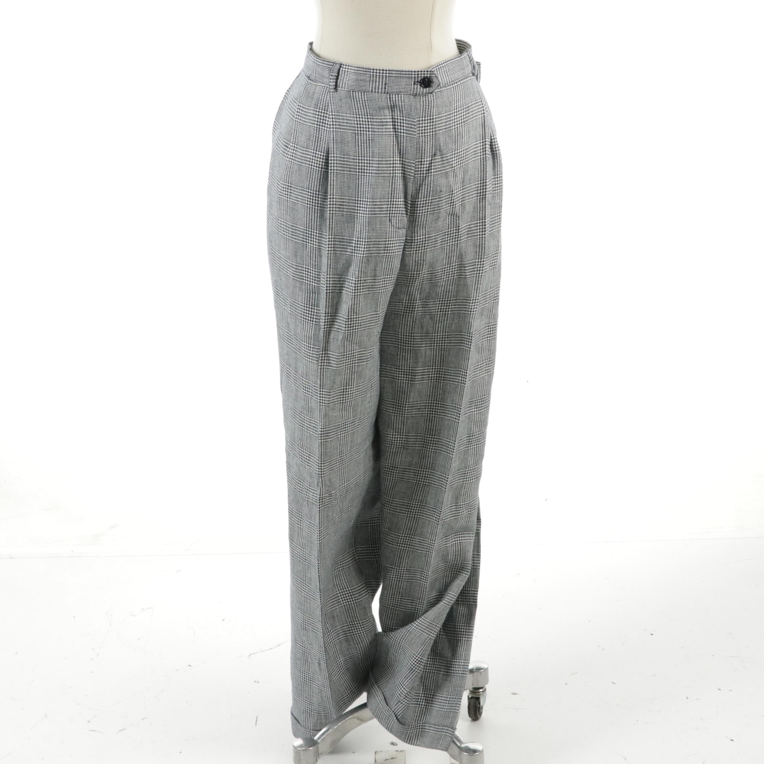 Lauren Ralph Lauren Navy Houndstooth Plaid Linen Suit, With Tags