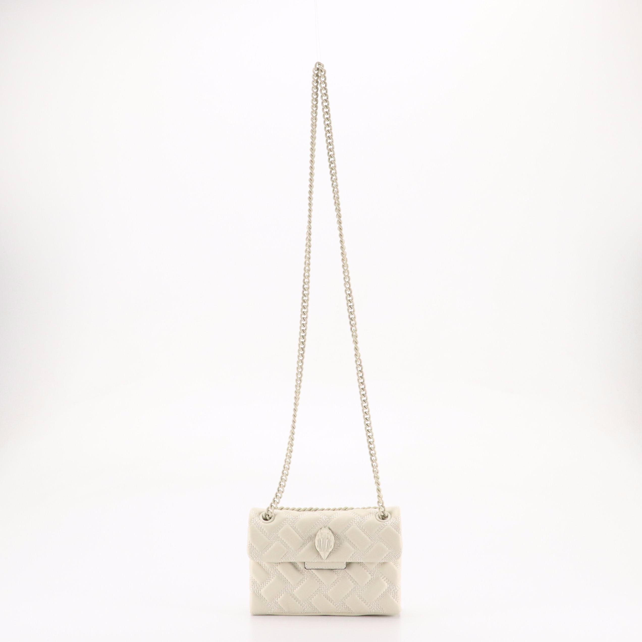 Kurt Geiger "Mini Kensington Drench" Chain Strap Bag in Ivory Quilted Leather