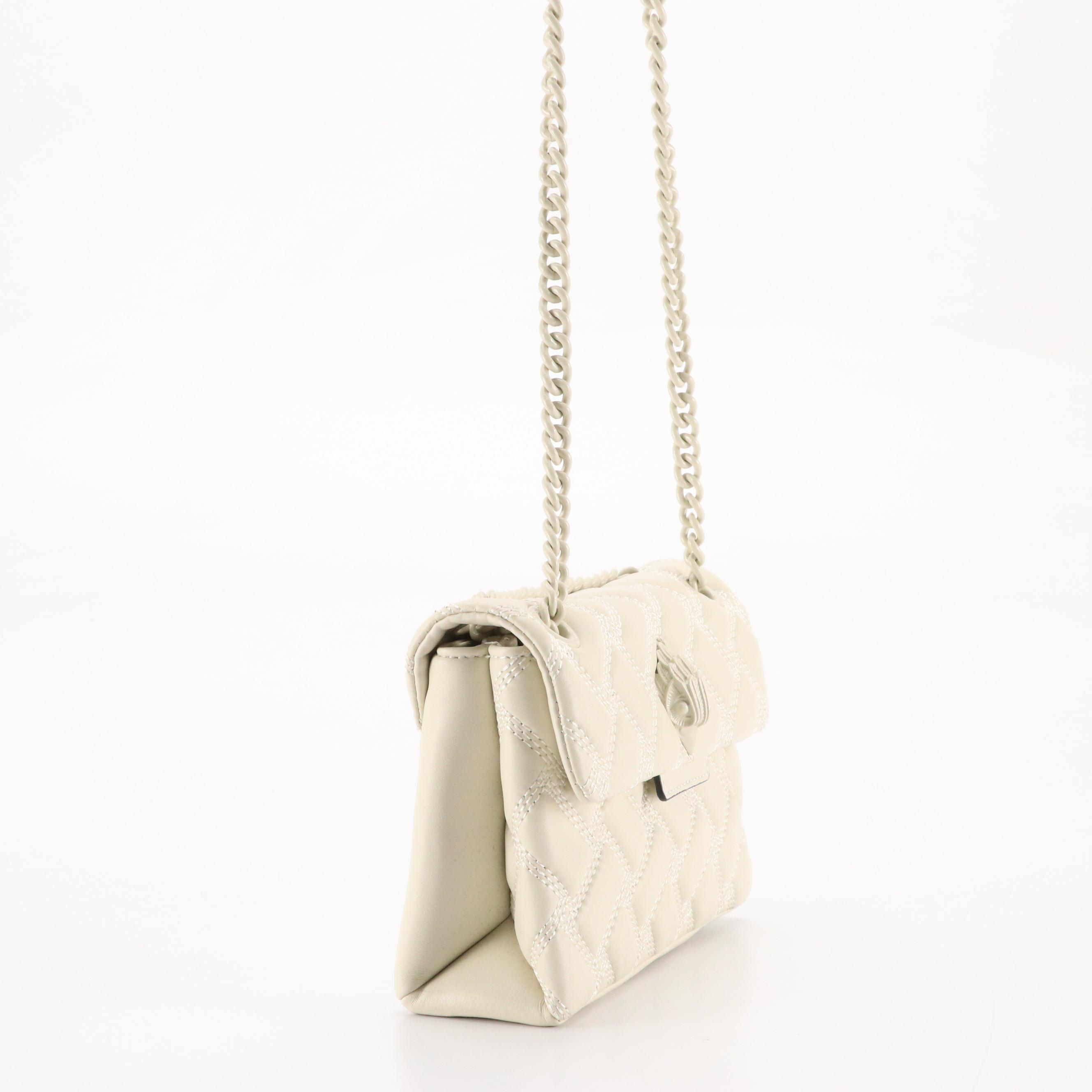 Kurt Geiger "Mini Kensington Drench" Chain Strap Bag in Ivory Quilted Leather