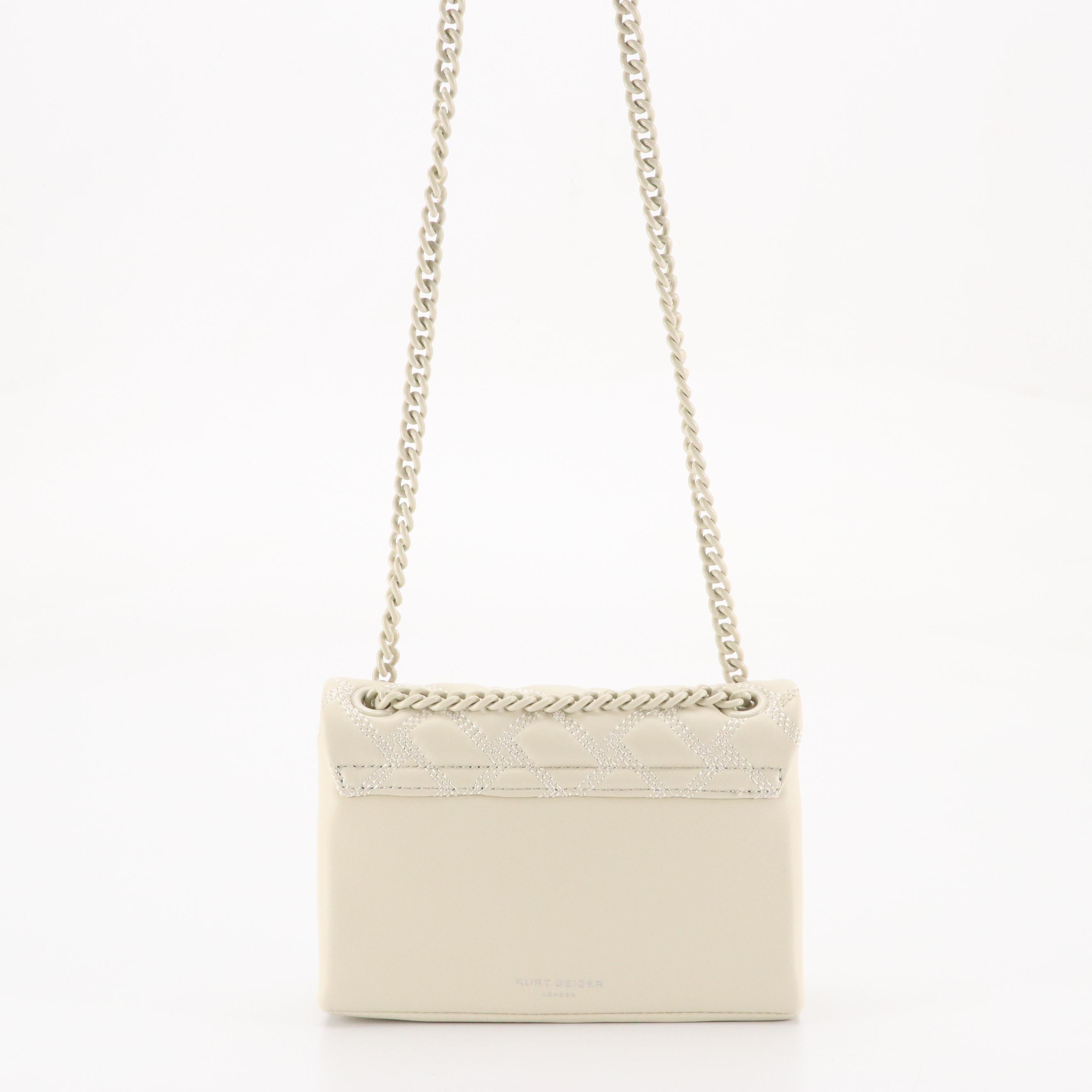 Kurt Geiger "Mini Kensington Drench" Chain Strap Bag in Ivory Quilted Leather