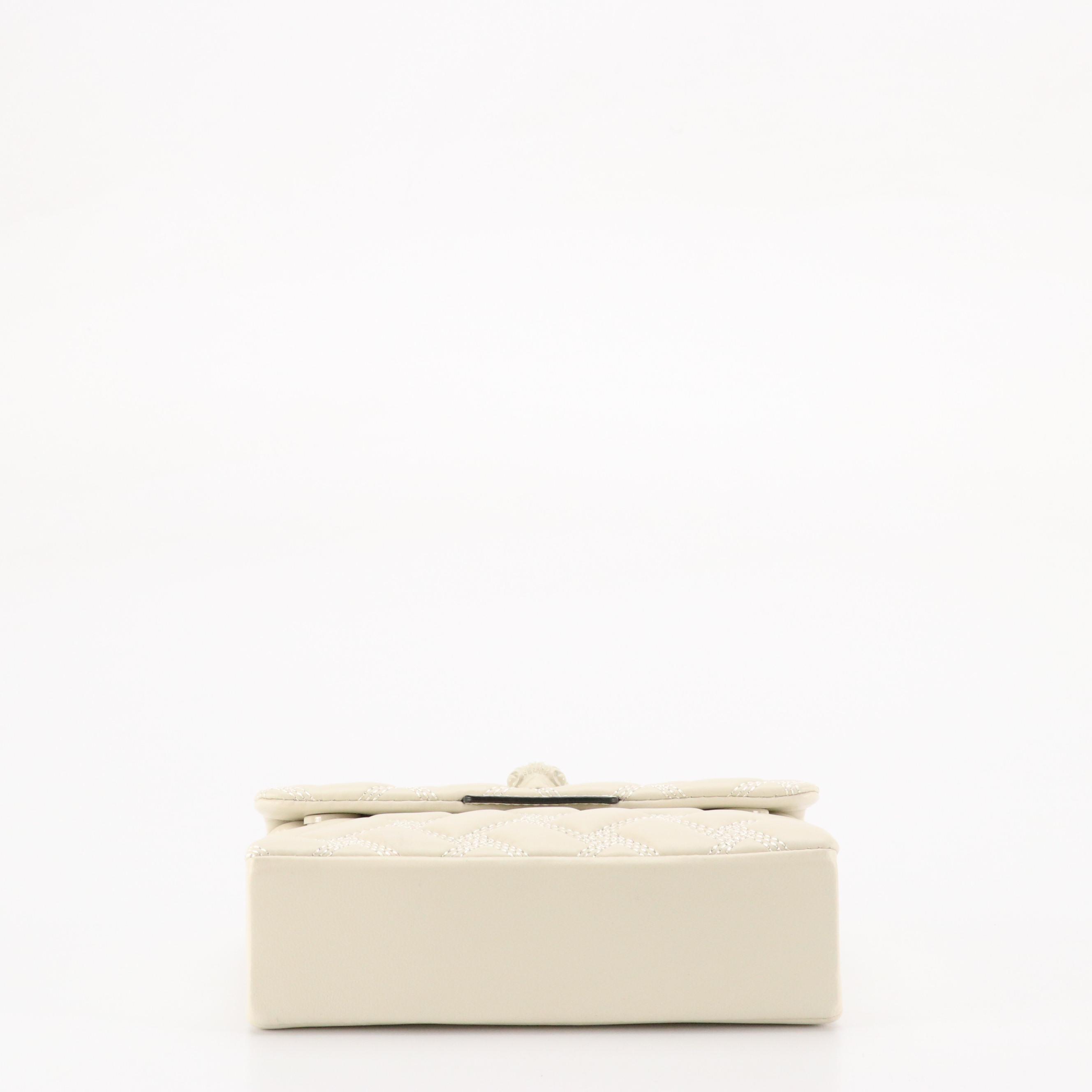 Kurt Geiger "Mini Kensington Drench" Chain Strap Bag in Ivory Quilted Leather