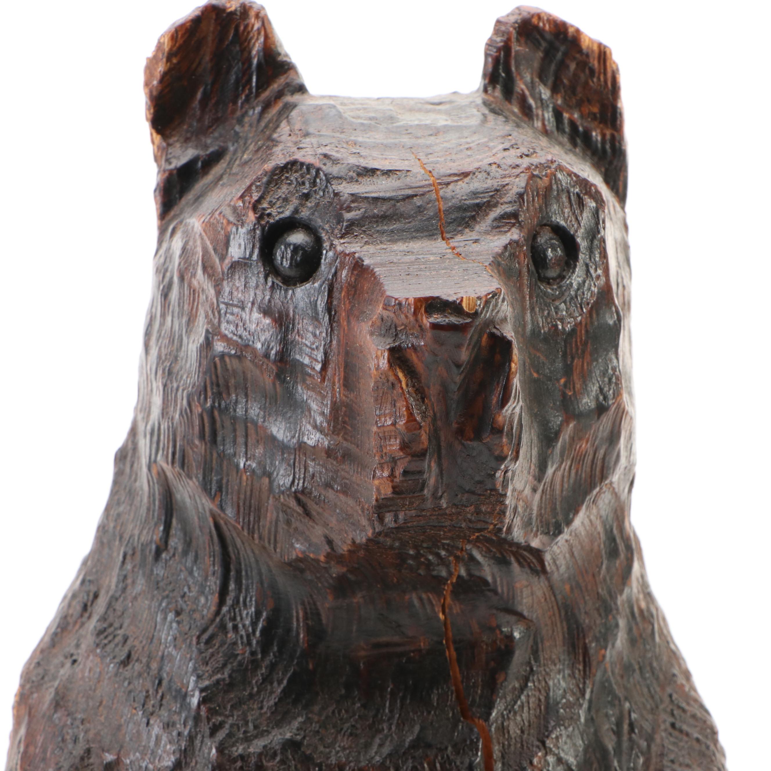 Handmade Chainsaw-Carved Black Bear Sculpture