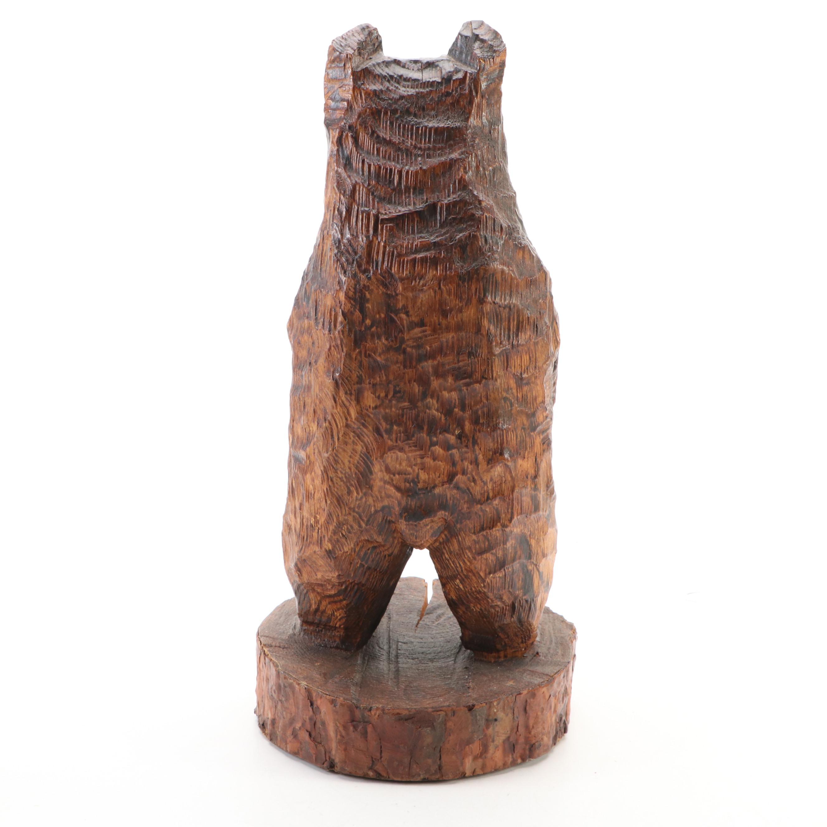 Handmade Chainsaw-Carved Black Bear Sculpture