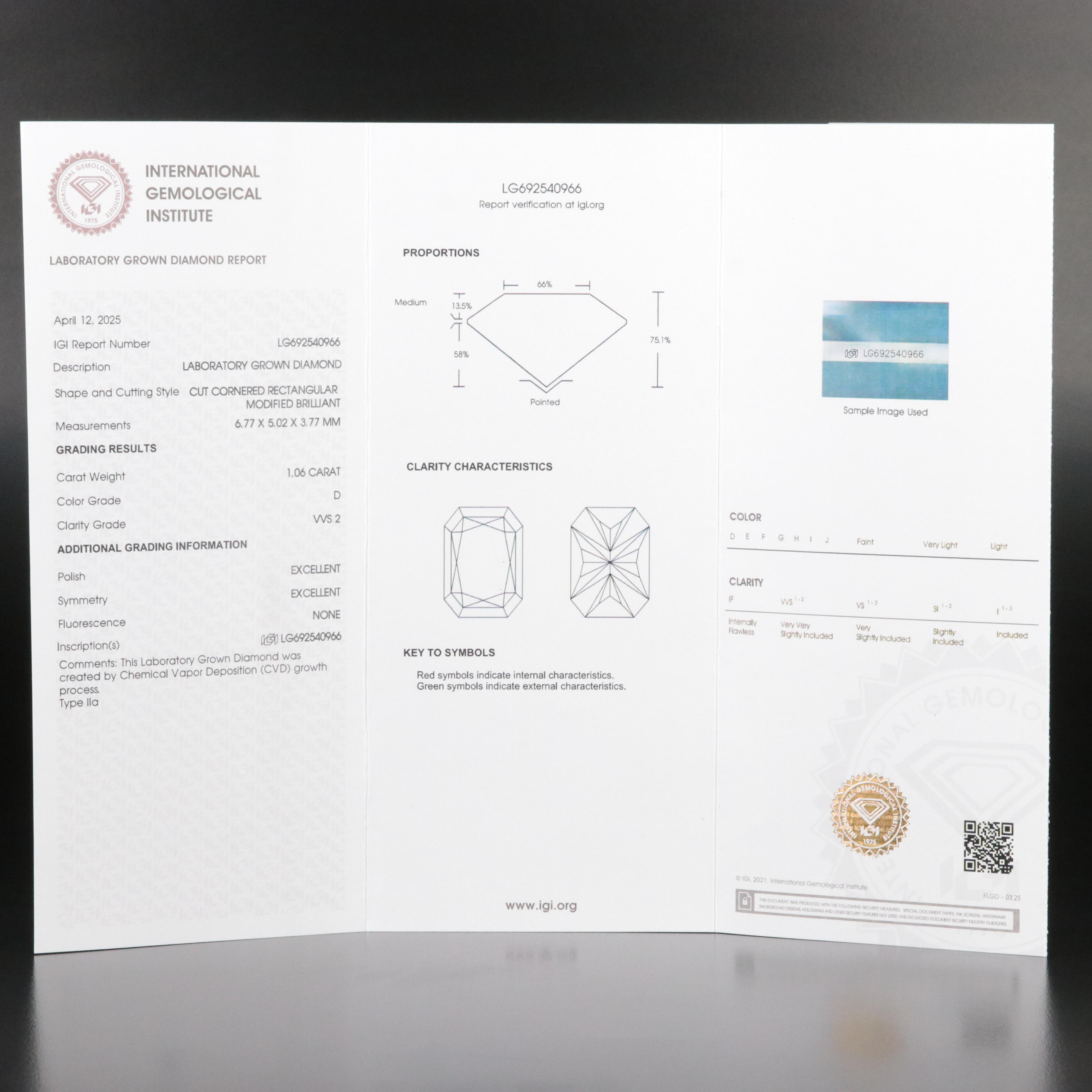 14K 1.06 CT Lab Grown Diamond Solitaire Ring with IGI Report