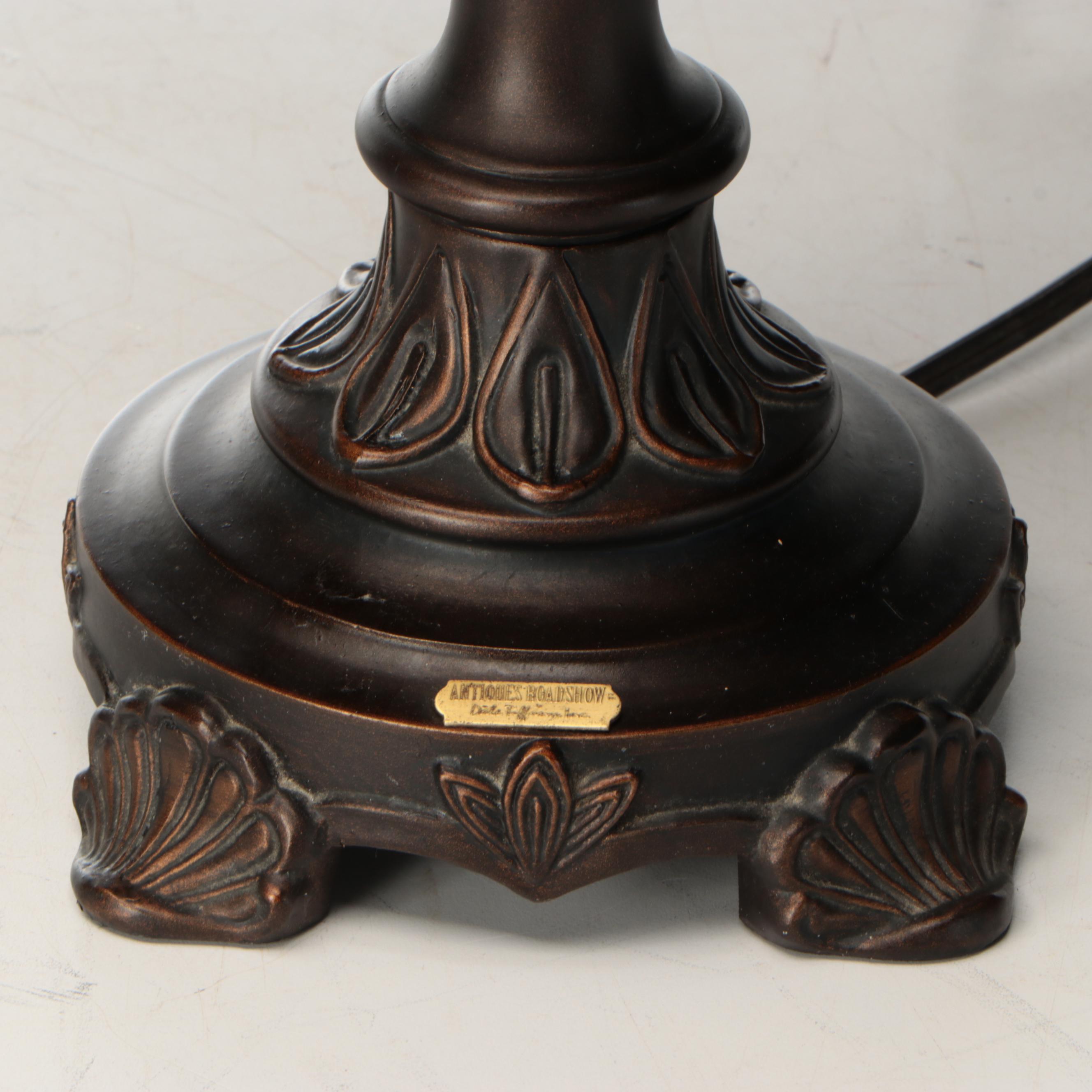 Dale Tiffany Hand-Painted Grape Leaf Glass Table Lamps with Printed Shades