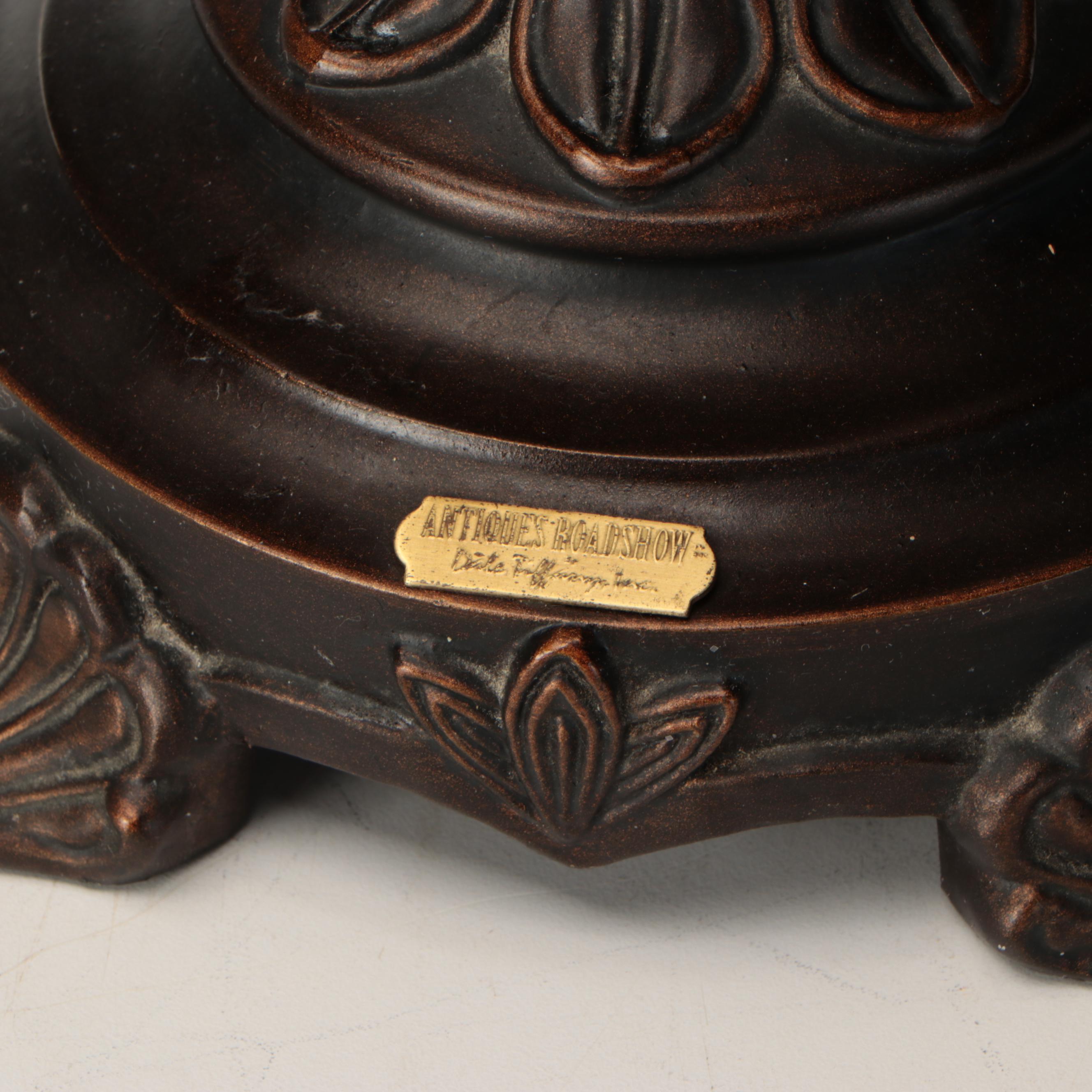 Dale Tiffany Hand-Painted Grape Leaf Glass Table Lamps with Printed Shades