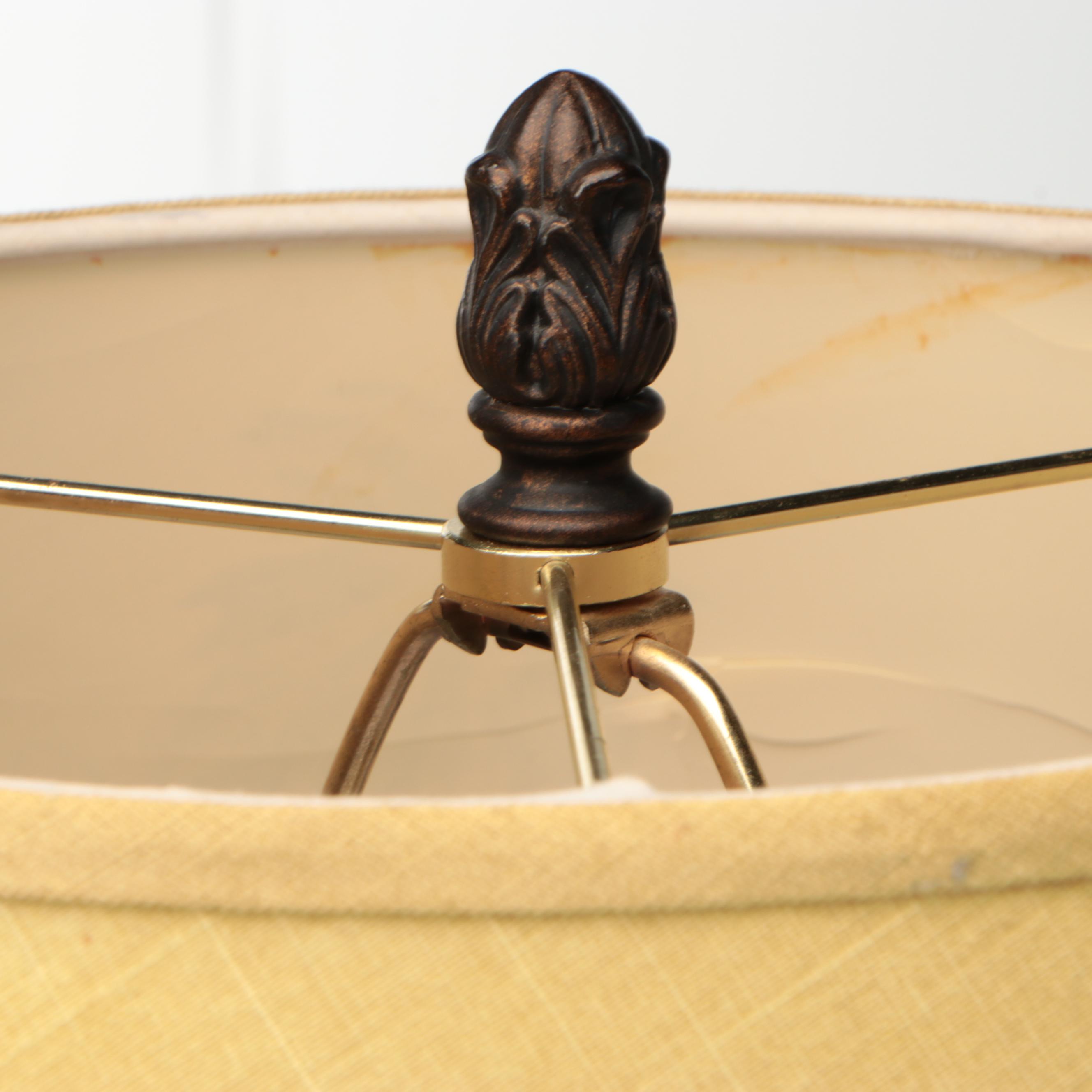 Dale Tiffany Hand-Painted Grape Leaf Glass Table Lamps with Printed Shades