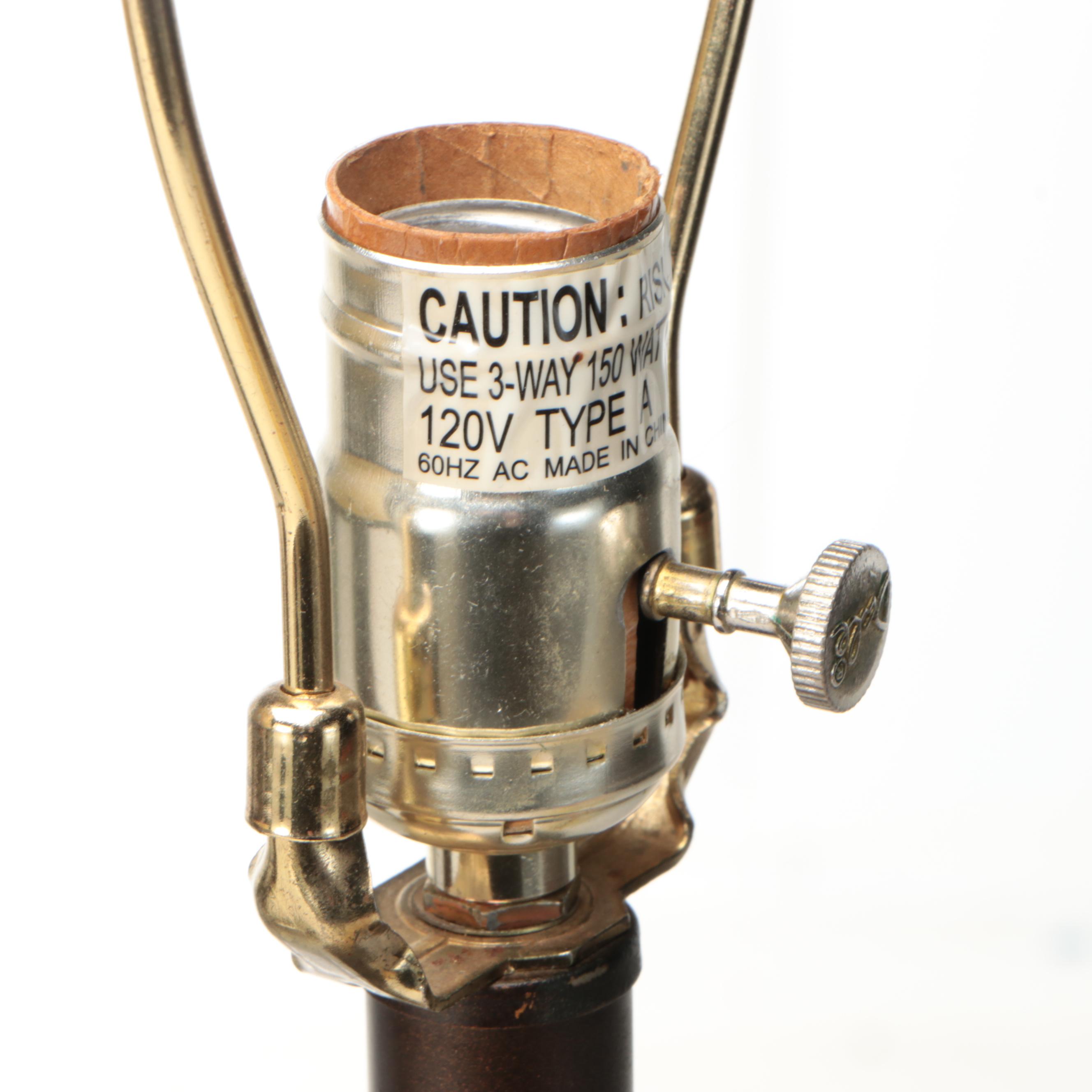 Dale Tiffany Hand-Painted Grape Leaf Glass Table Lamps with Printed Shades