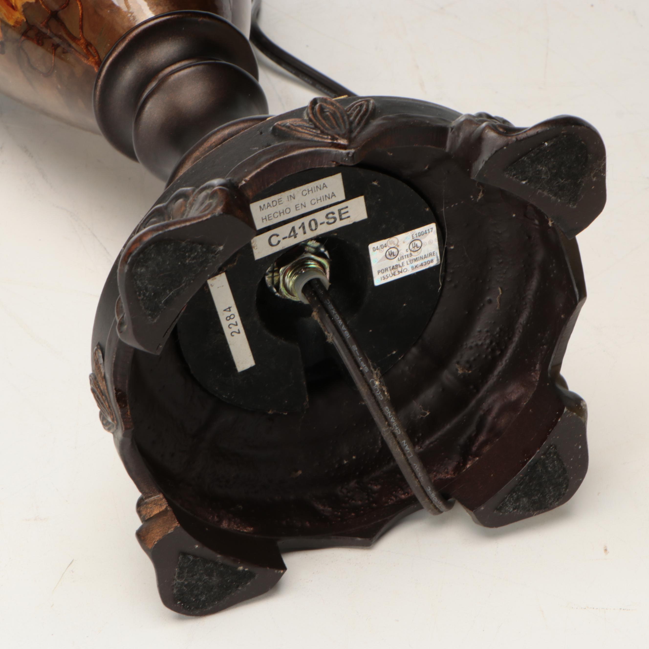 Dale Tiffany Hand-Painted Grape Leaf Glass Table Lamps with Printed Shades