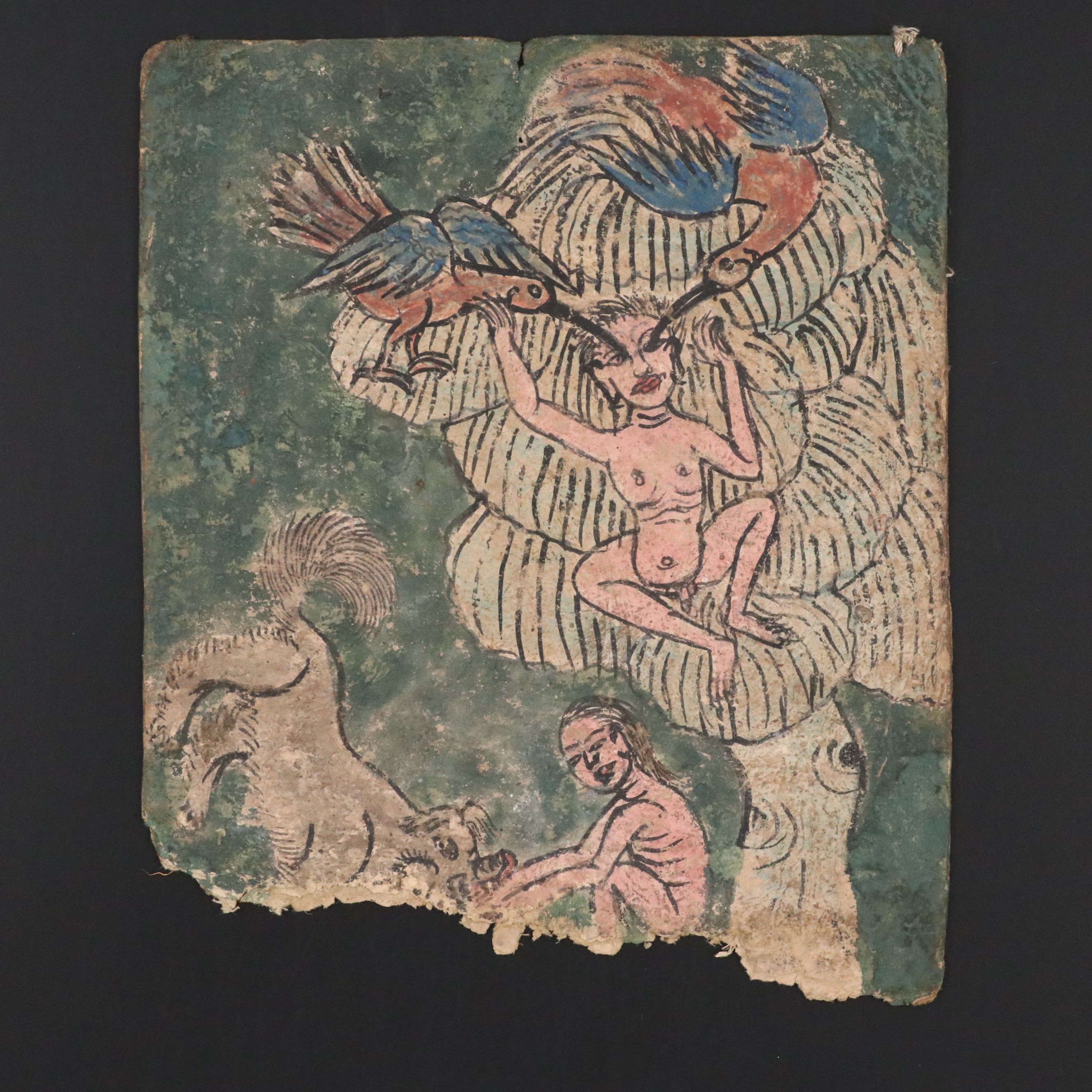 Antique Tibetan Kama Sutra Mineral Painting Fragment