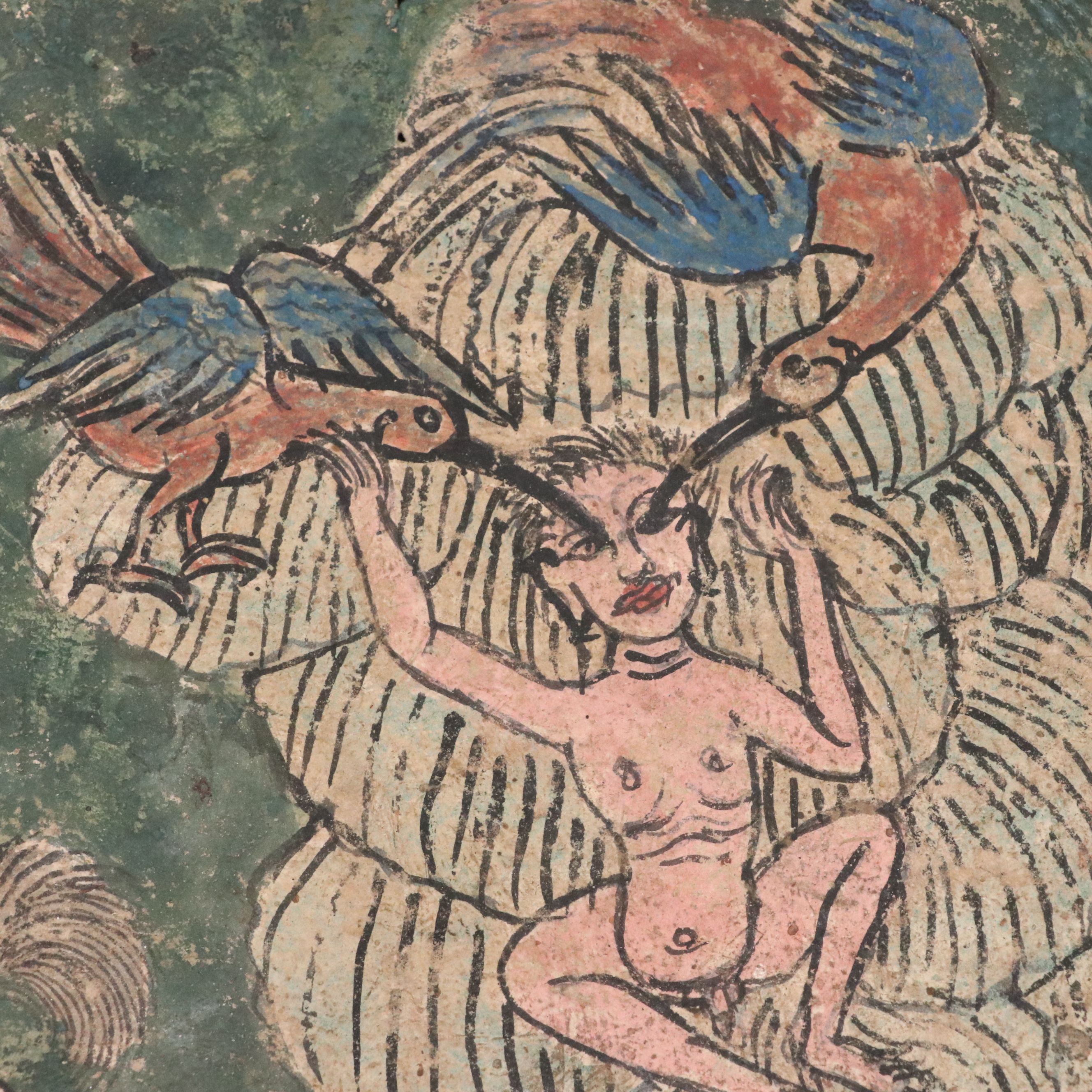 Antique Tibetan Kama Sutra Mineral Painting Fragment