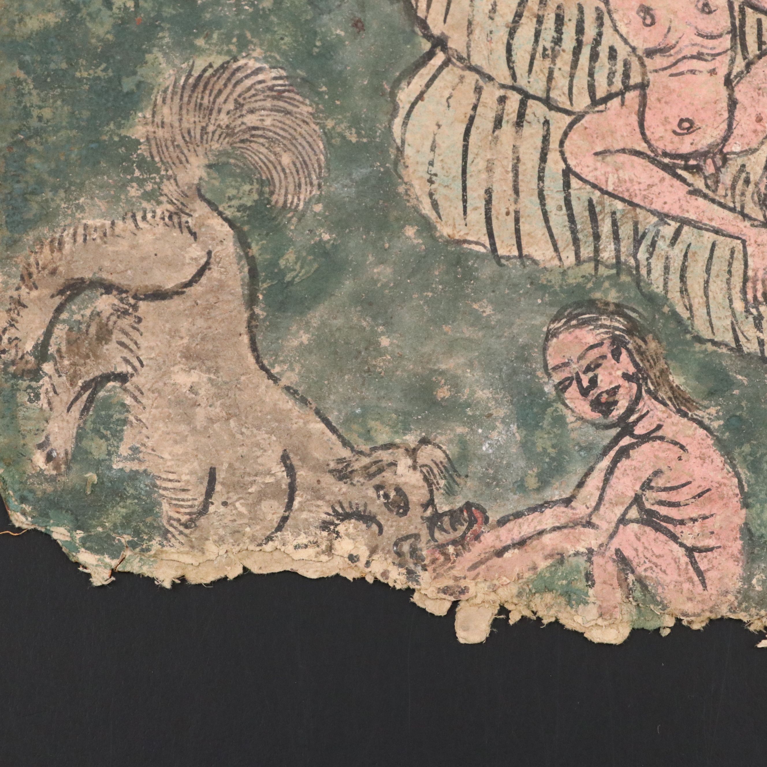 Antique Tibetan Kama Sutra Mineral Painting Fragment