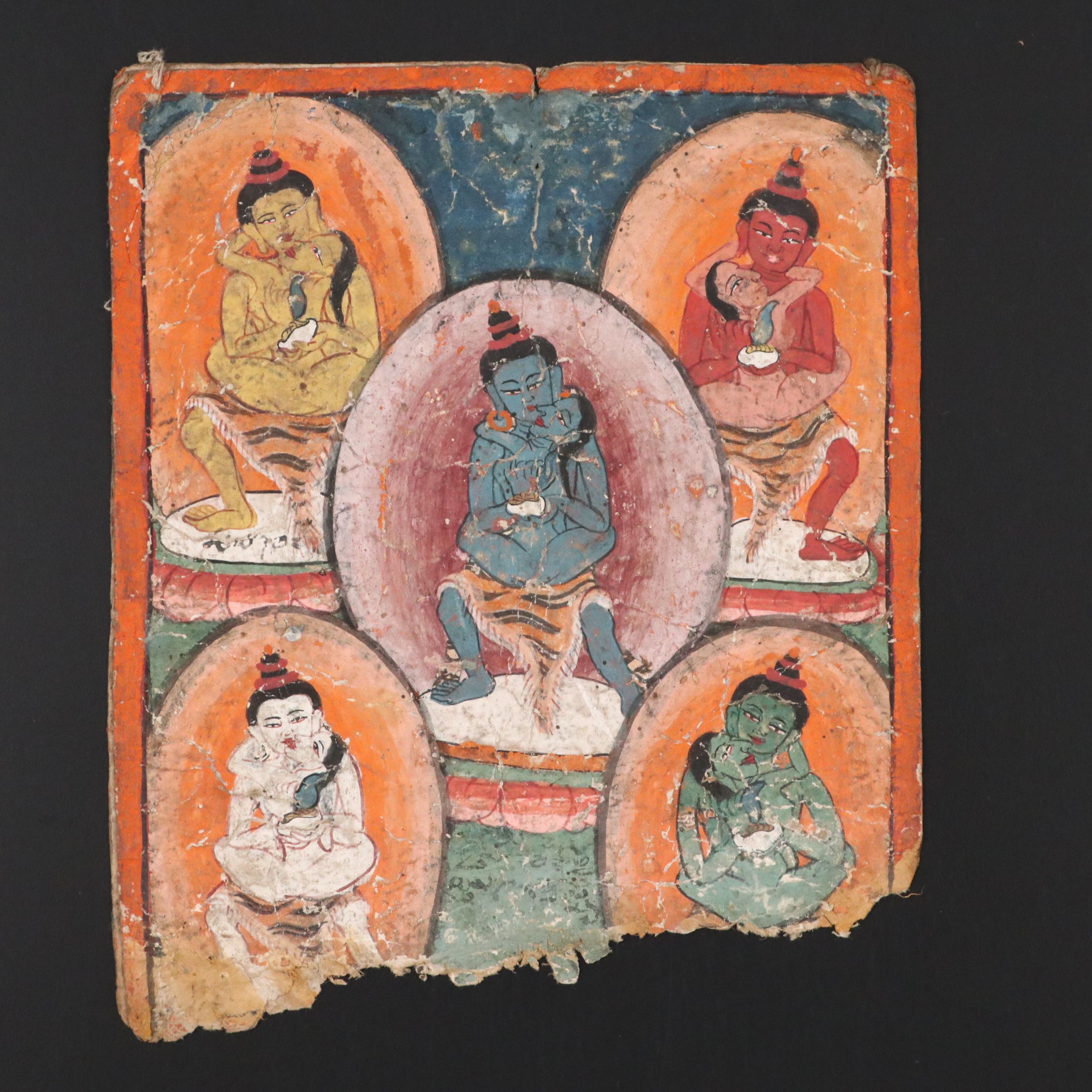 Antique Tibetan Kama Sutra Mineral Painting Fragment