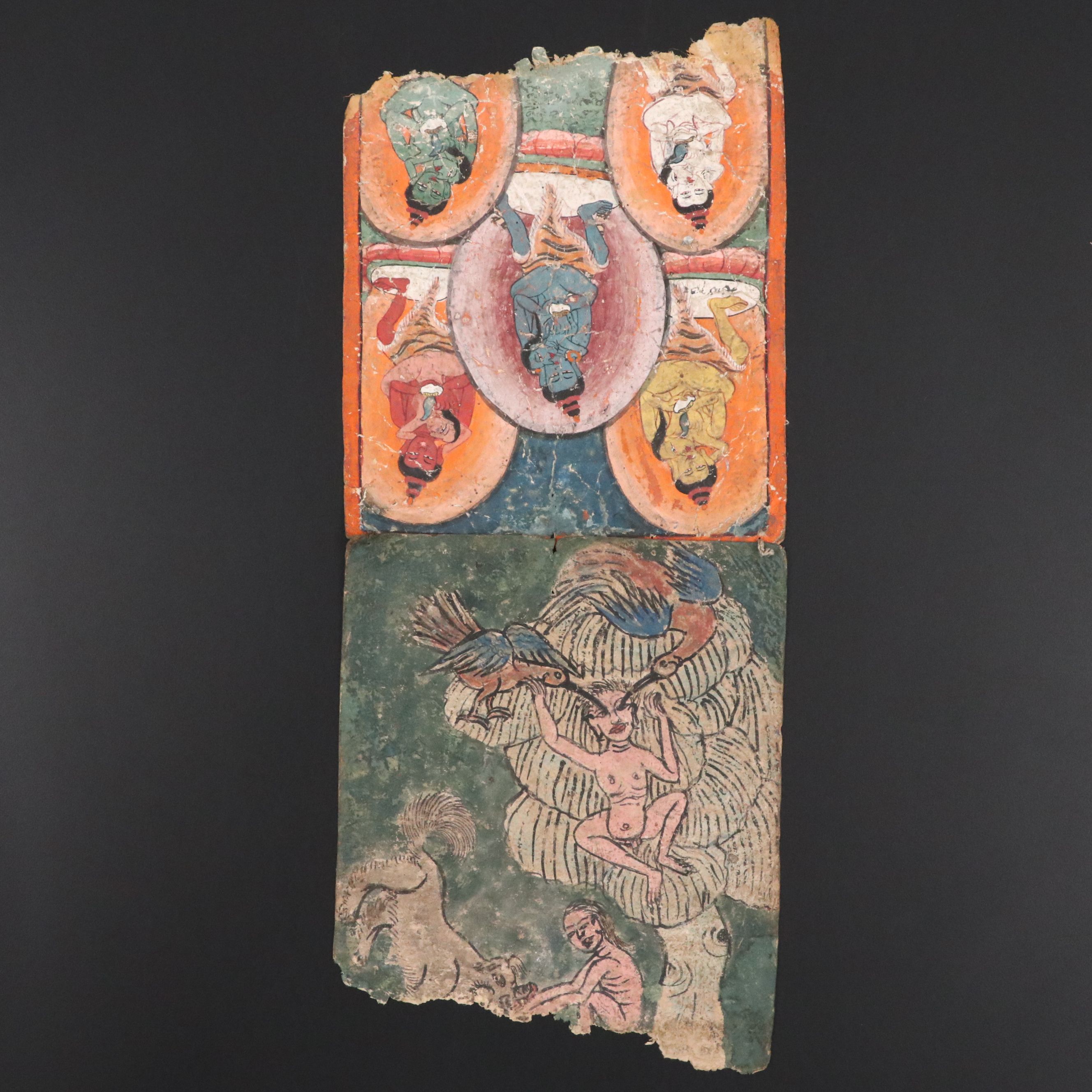 Antique Tibetan Kama Sutra Mineral Painting Fragment