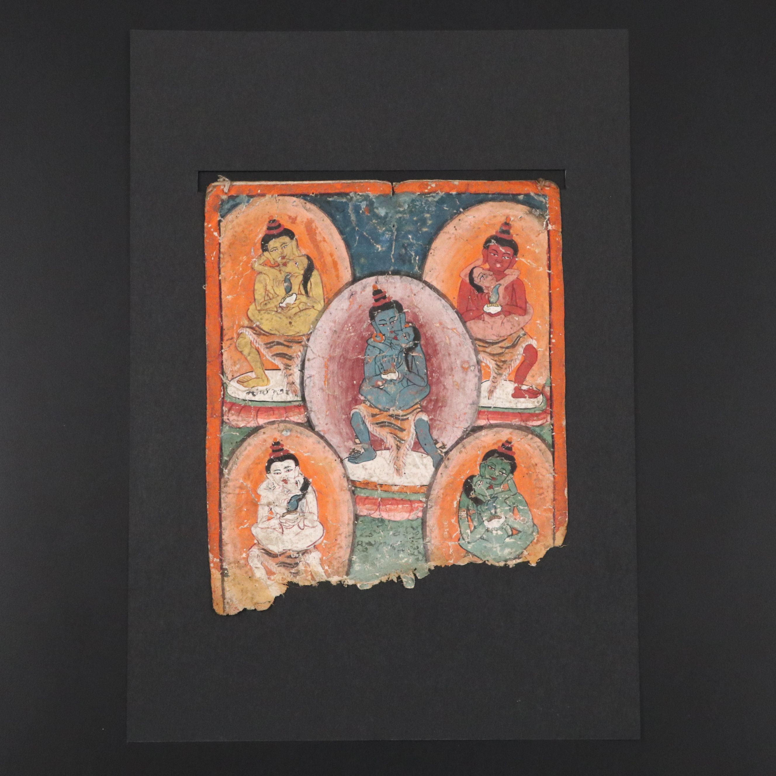 Antique Tibetan Kama Sutra Mineral Painting Fragment