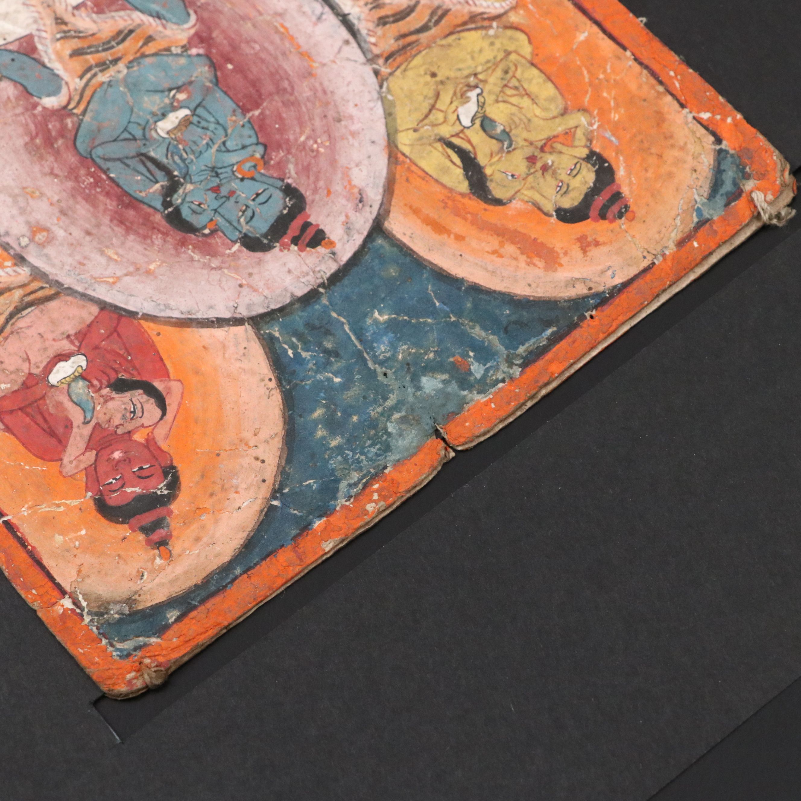 Antique Tibetan Kama Sutra Mineral Painting Fragment