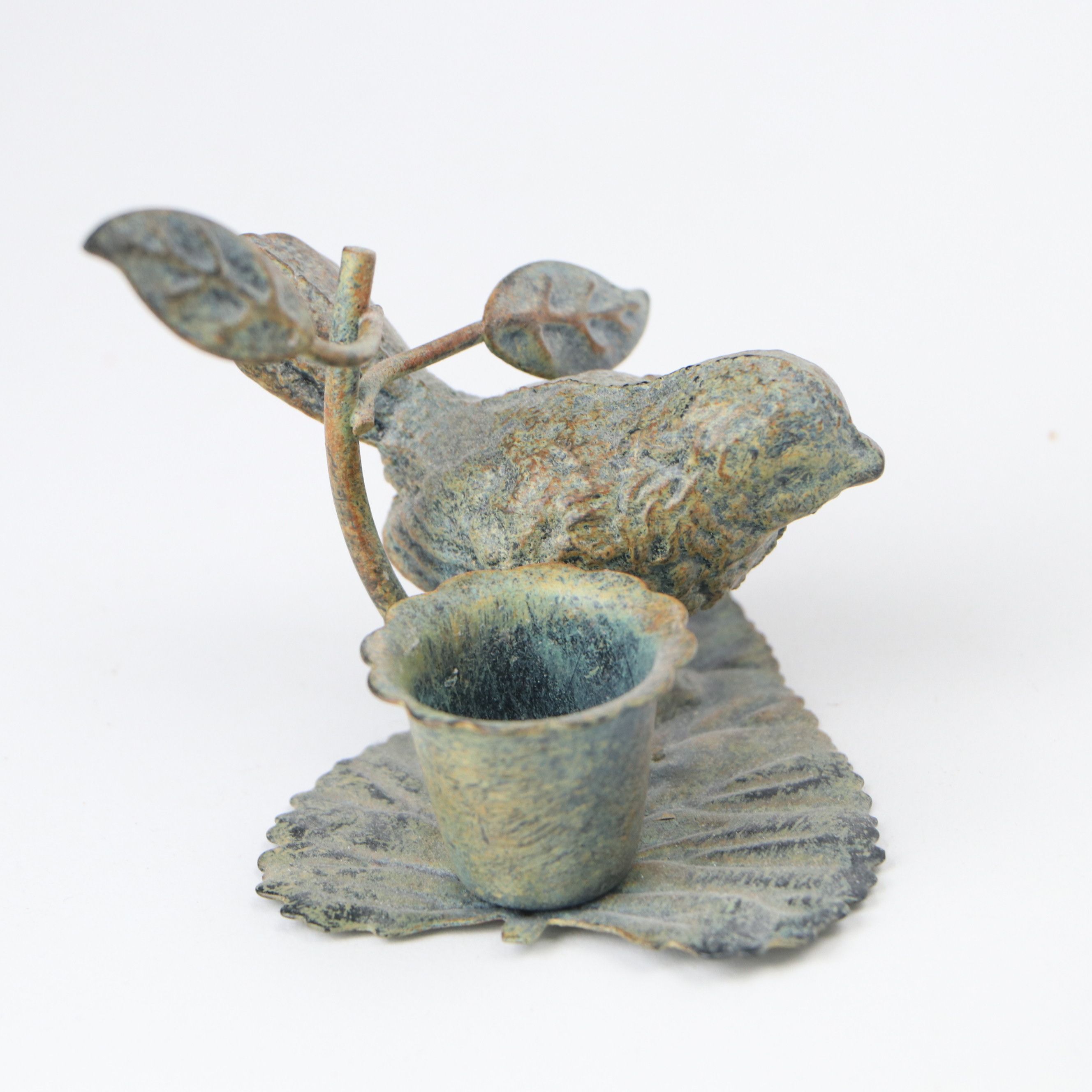 Black Forest Style Carved Walnut Tray with Ceramic Figurines and Other Décor