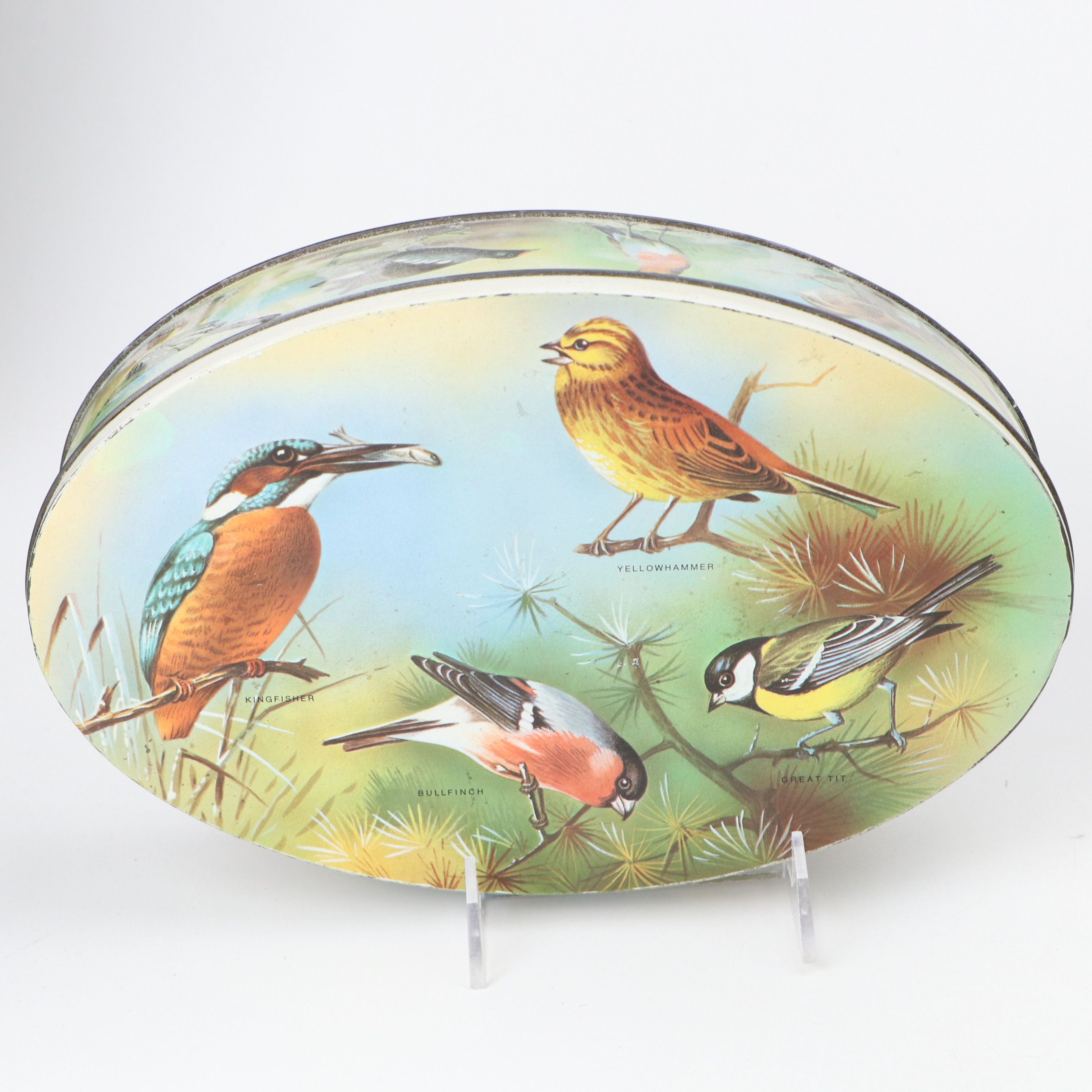 Black Forest Style Carved Walnut Tray with Ceramic Figurines and Other Décor