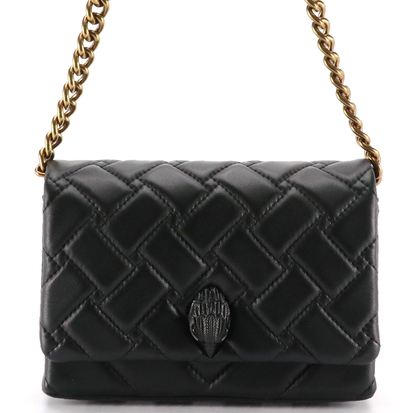 Kurt Geiger "Mini Kensington" Chunky Chain Strap Bag in Black Quilted Leather