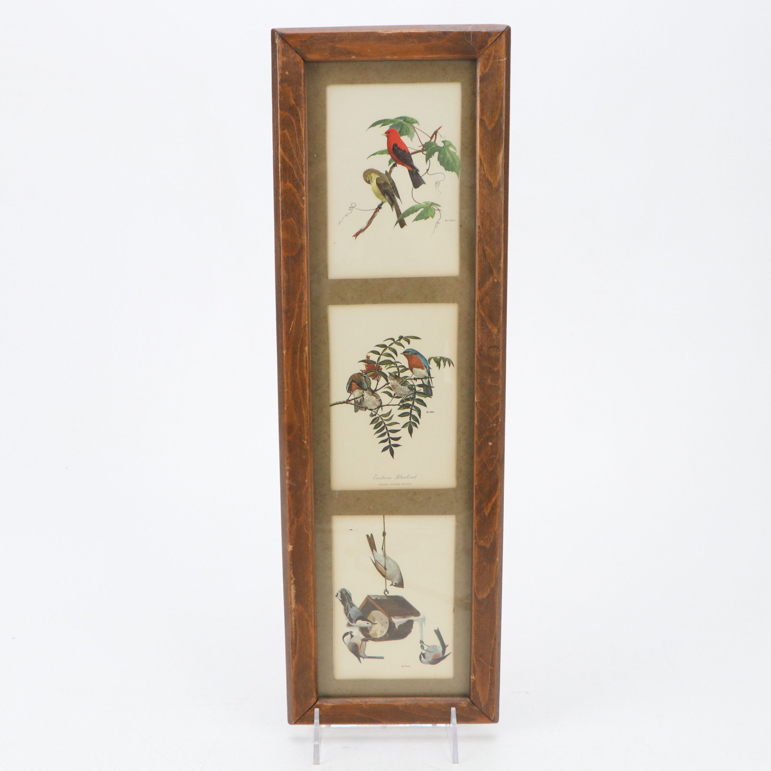 Black Forest Style Carved Walnut Tray with Ceramic Figurines and Other Décor