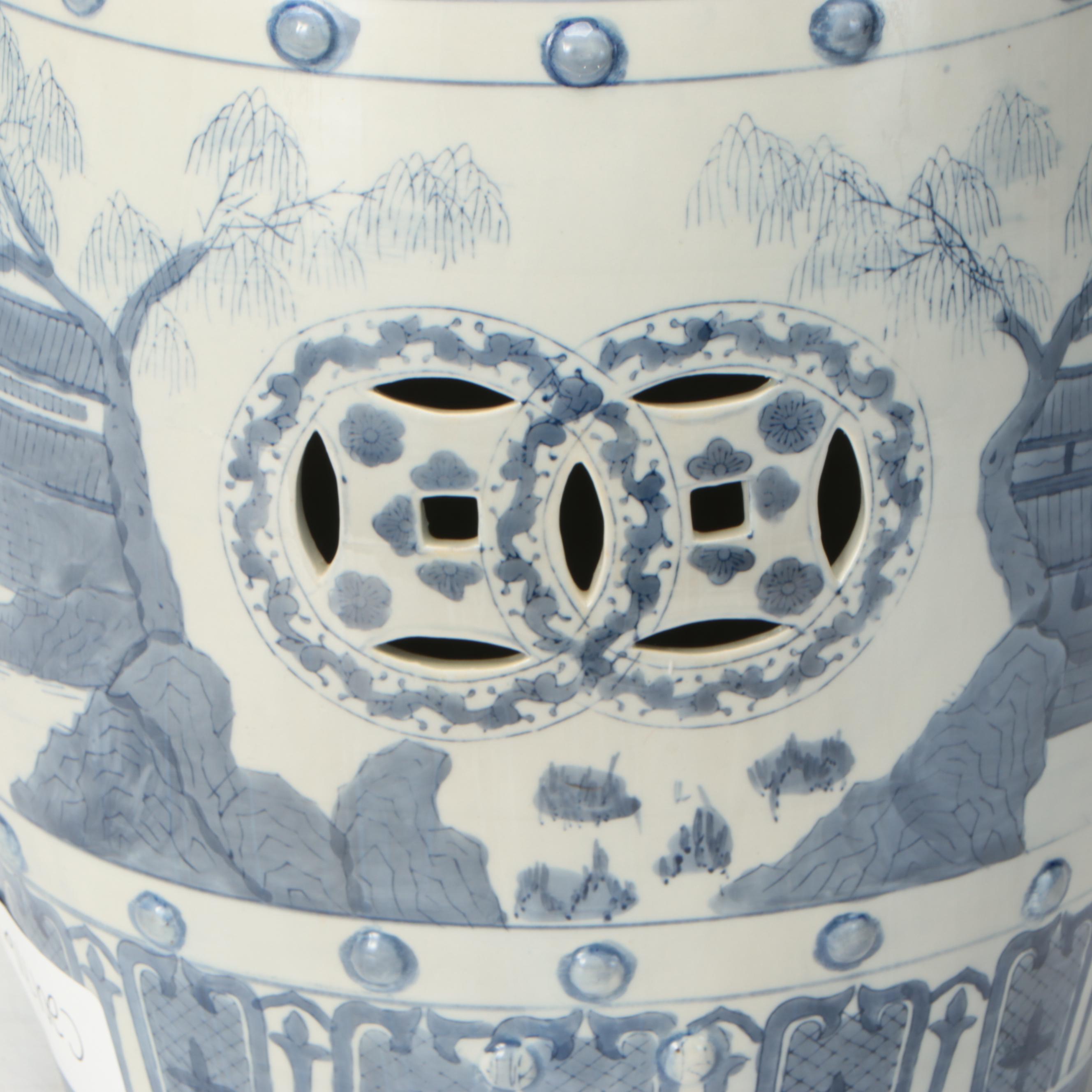 Chinese Blue on White Porcelain Garden Seat