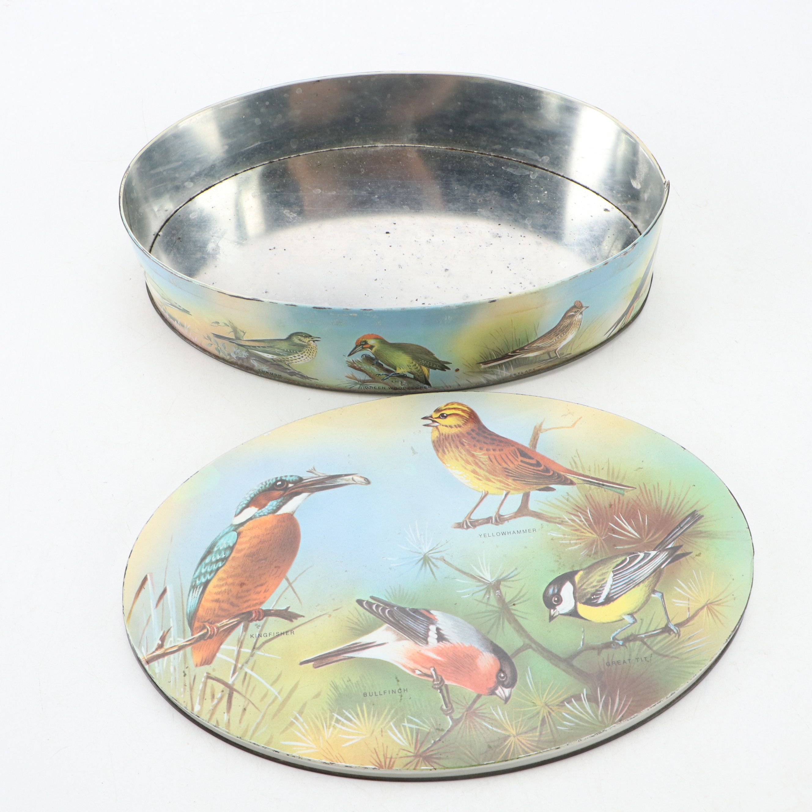 Black Forest Style Carved Walnut Tray with Ceramic Figurines and Other Décor