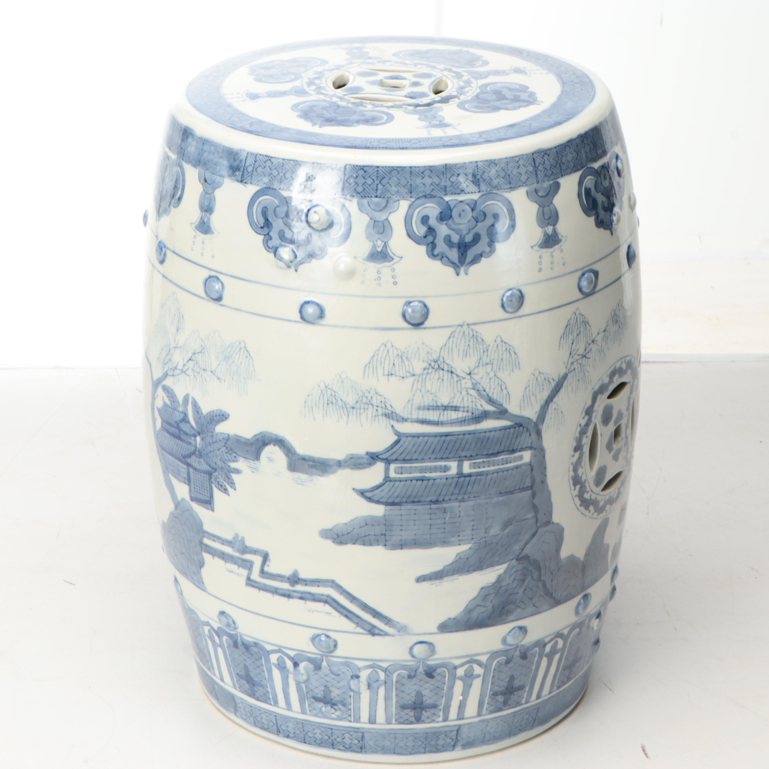 Chinese Blue on White Porcelain Garden Seat