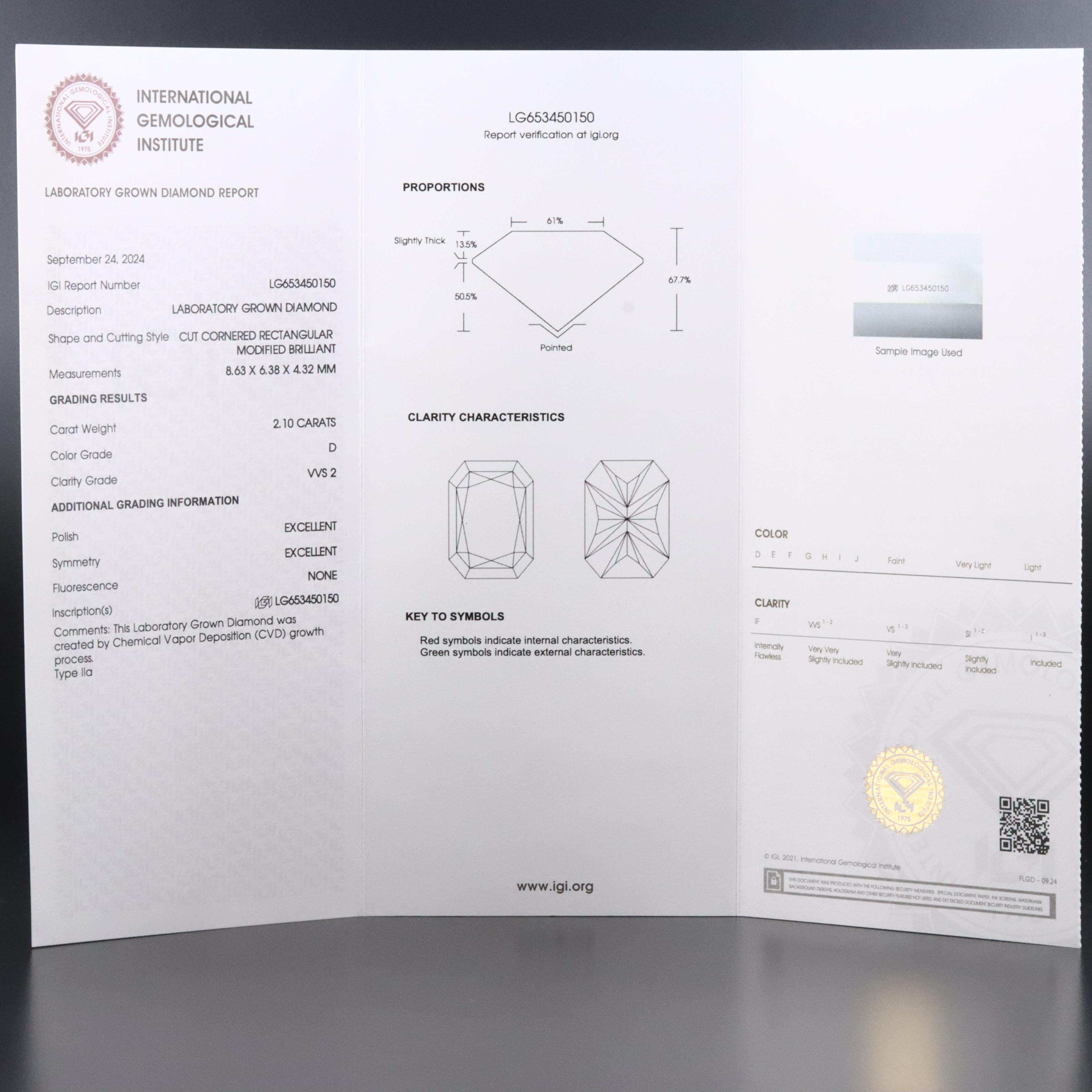 Loose 2.10 CT Lab Grown Diamond with IGI Report