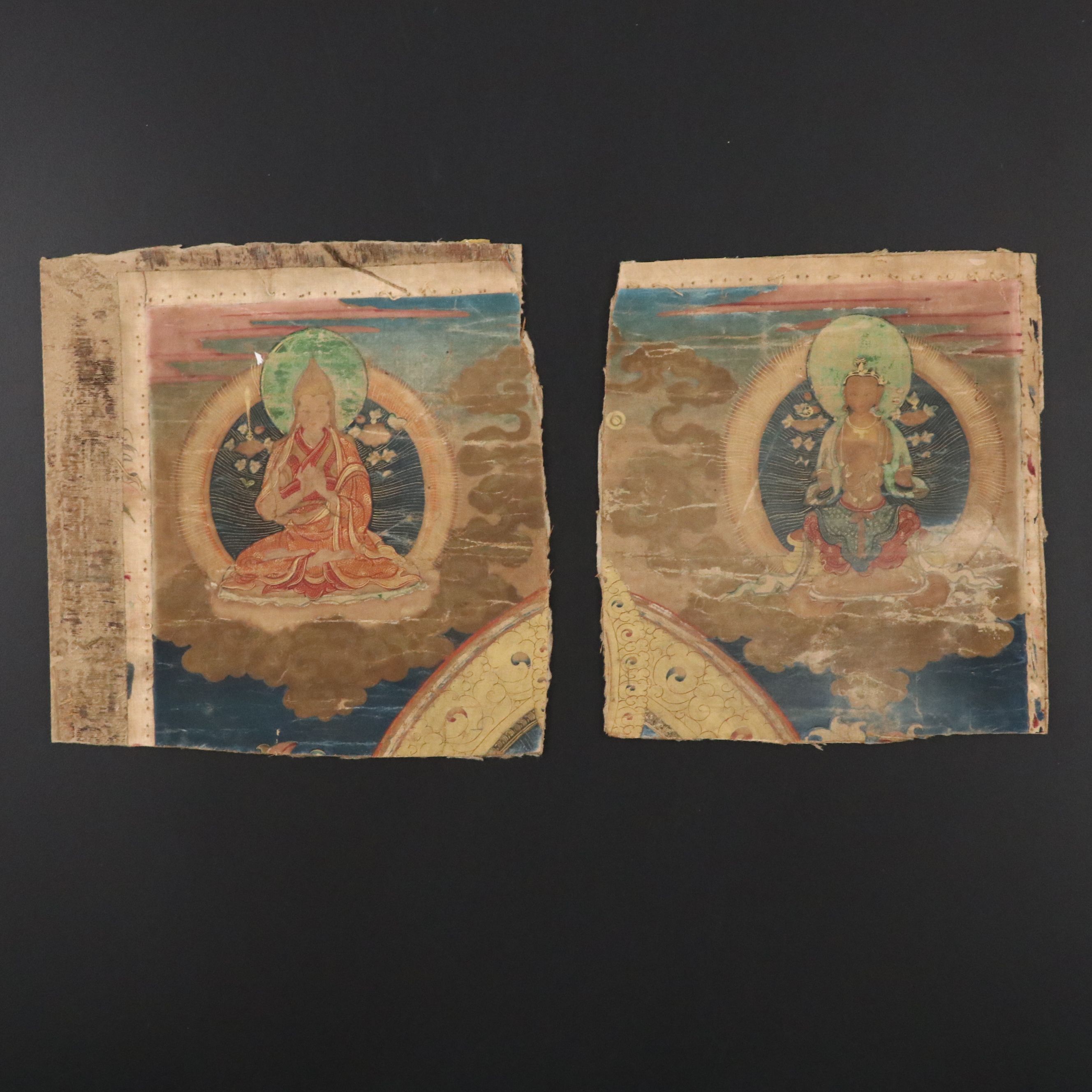 Antique Himalayan Tibetan Thangka Painting Fragments, 18th Century or Earlier