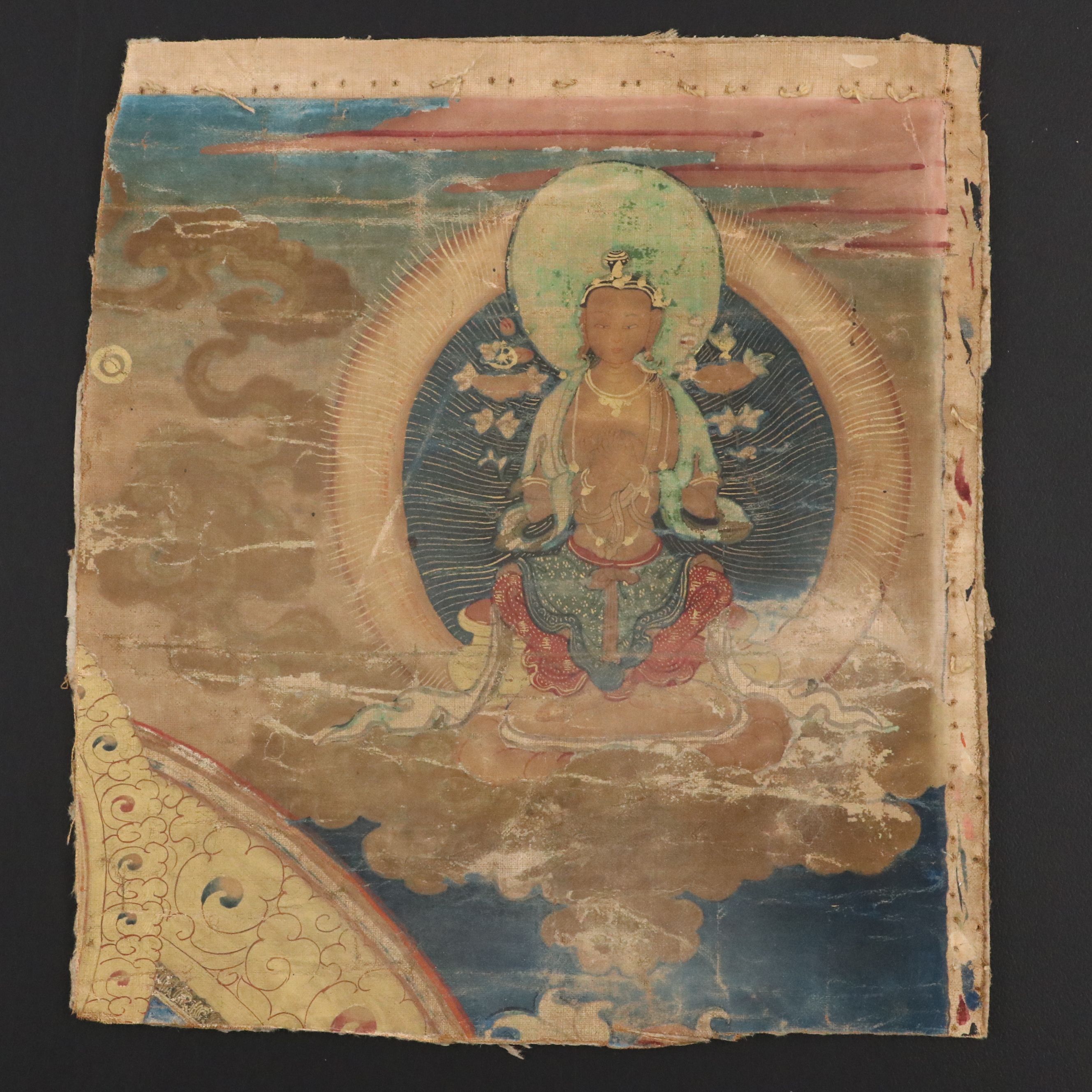 Antique Himalayan Tibetan Thangka Painting Fragments, 18th Century or Earlier