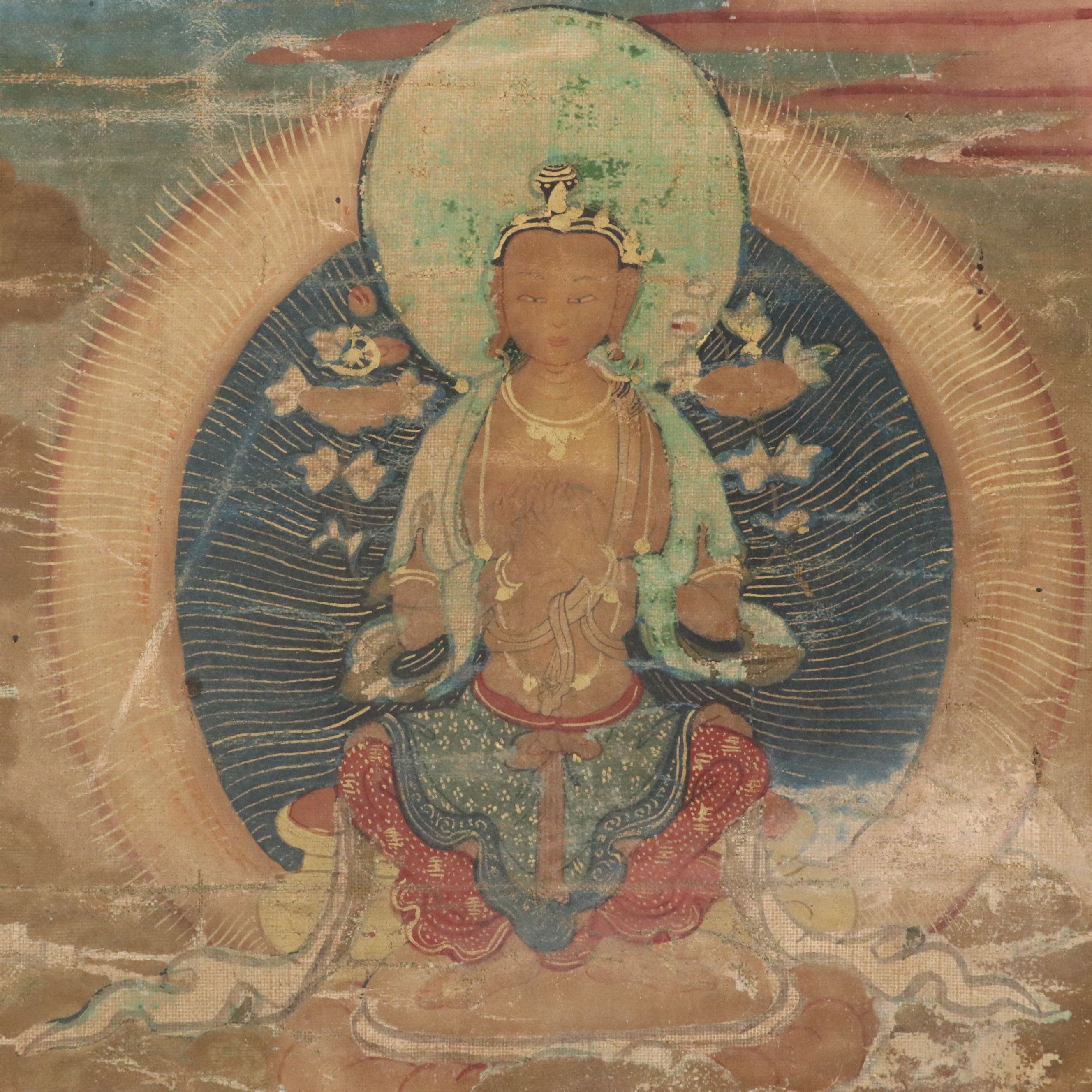 Antique Himalayan Tibetan Thangka Painting Fragments, 18th Century or Earlier