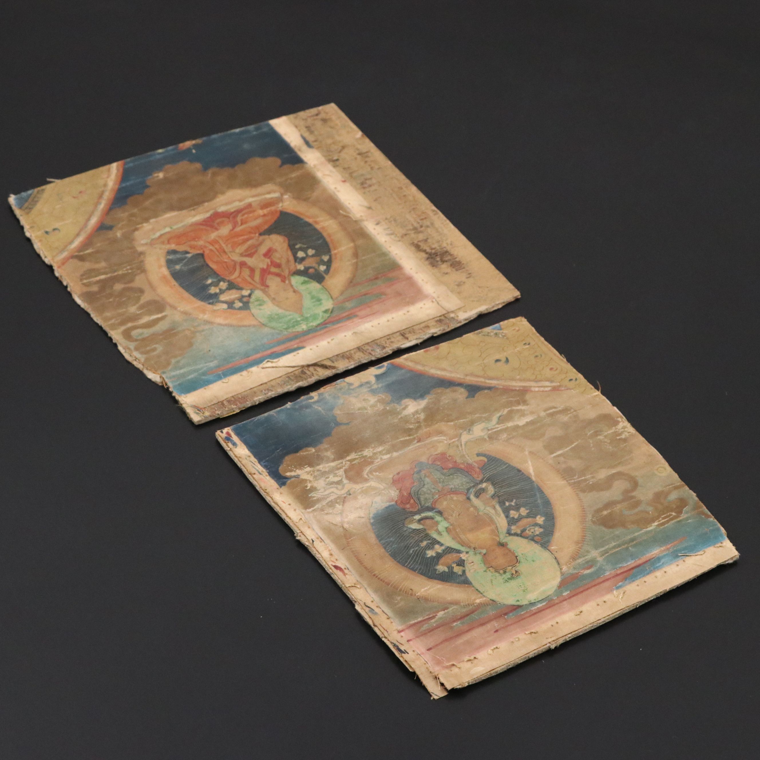 Antique Himalayan Tibetan Thangka Painting Fragments, 18th Century or Earlier