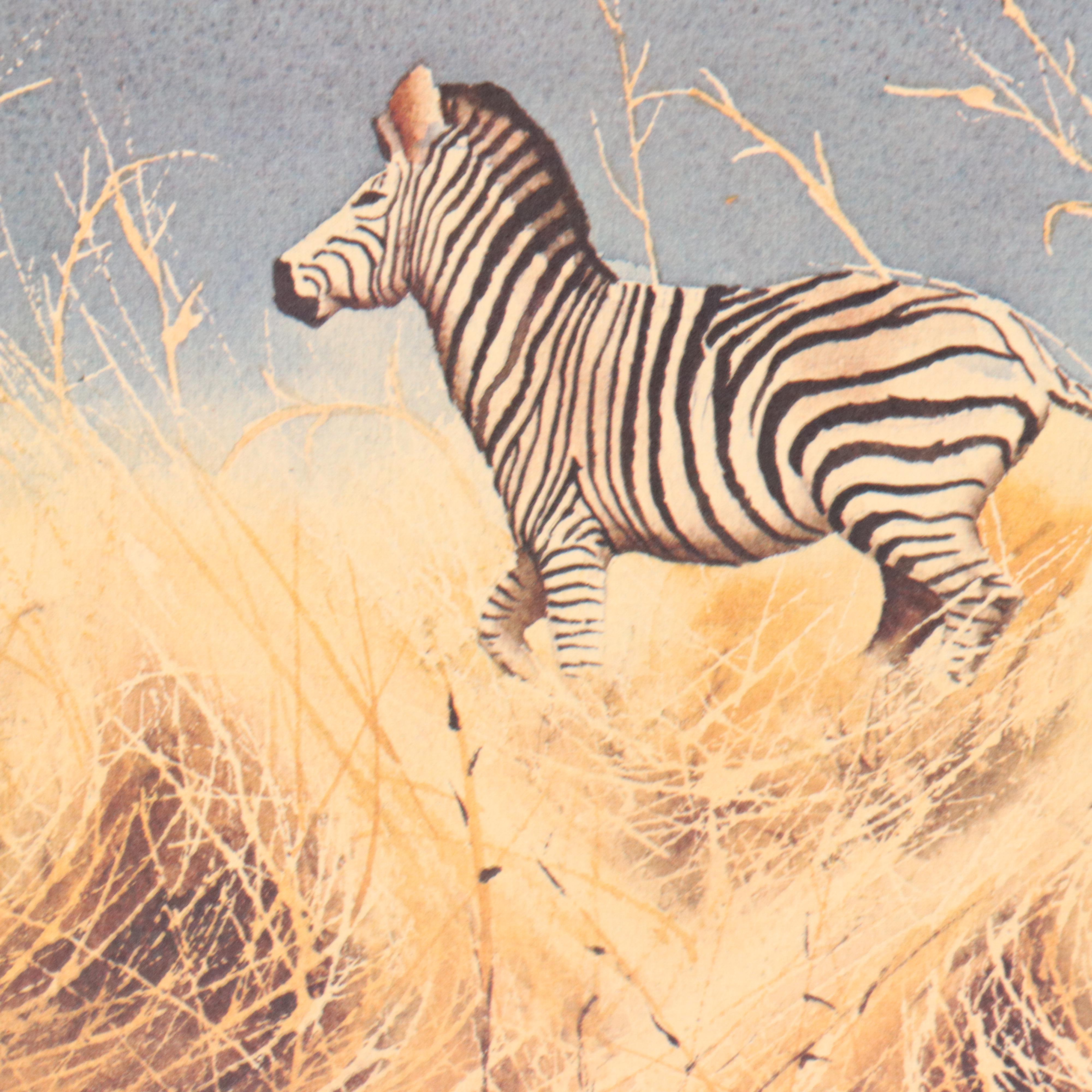 Paul Augustinus Offset Lithographs "Rhinos" and "Zebras in the Bush Country"