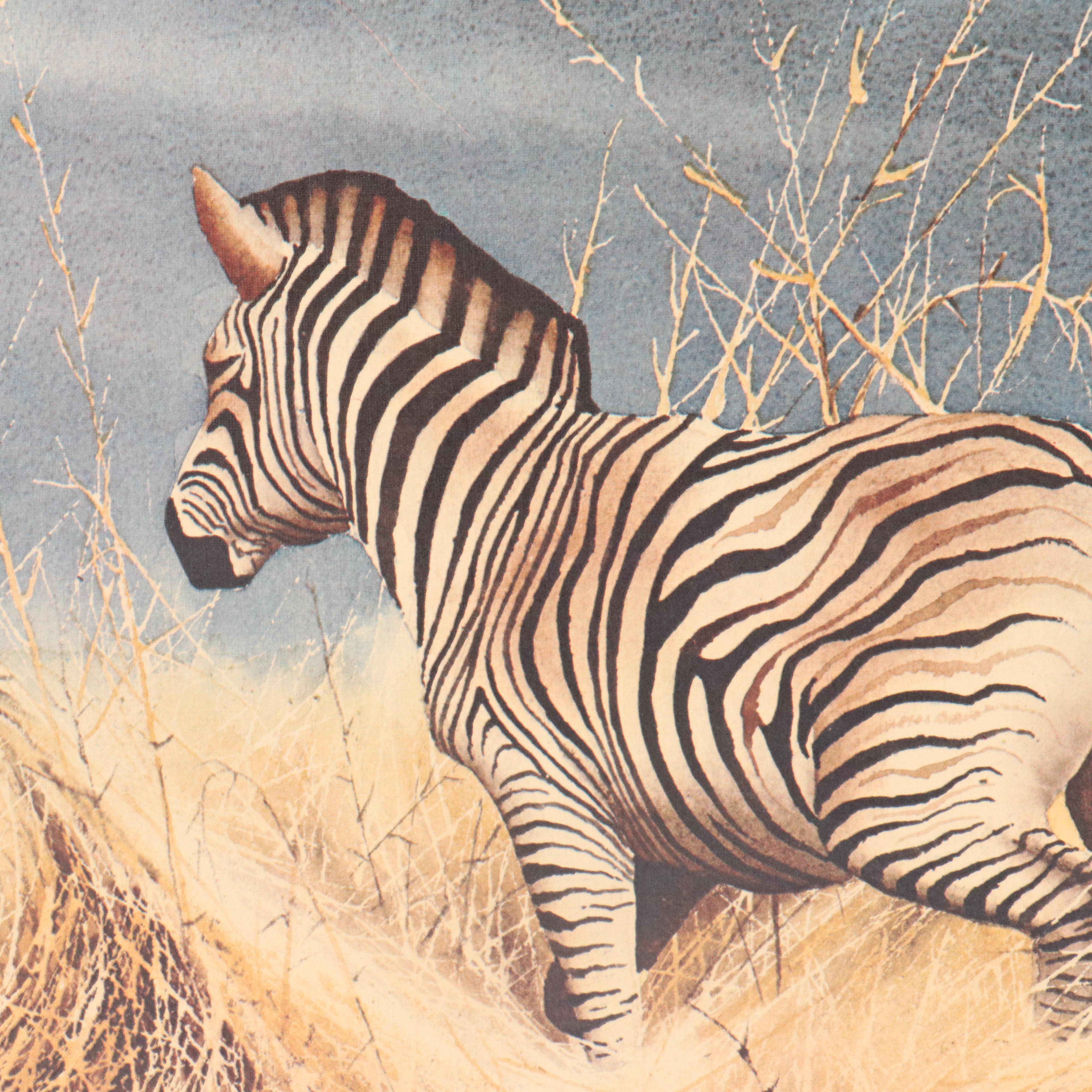 Paul Augustinus Offset Lithographs "Rhinos" and "Zebras in the Bush Country"