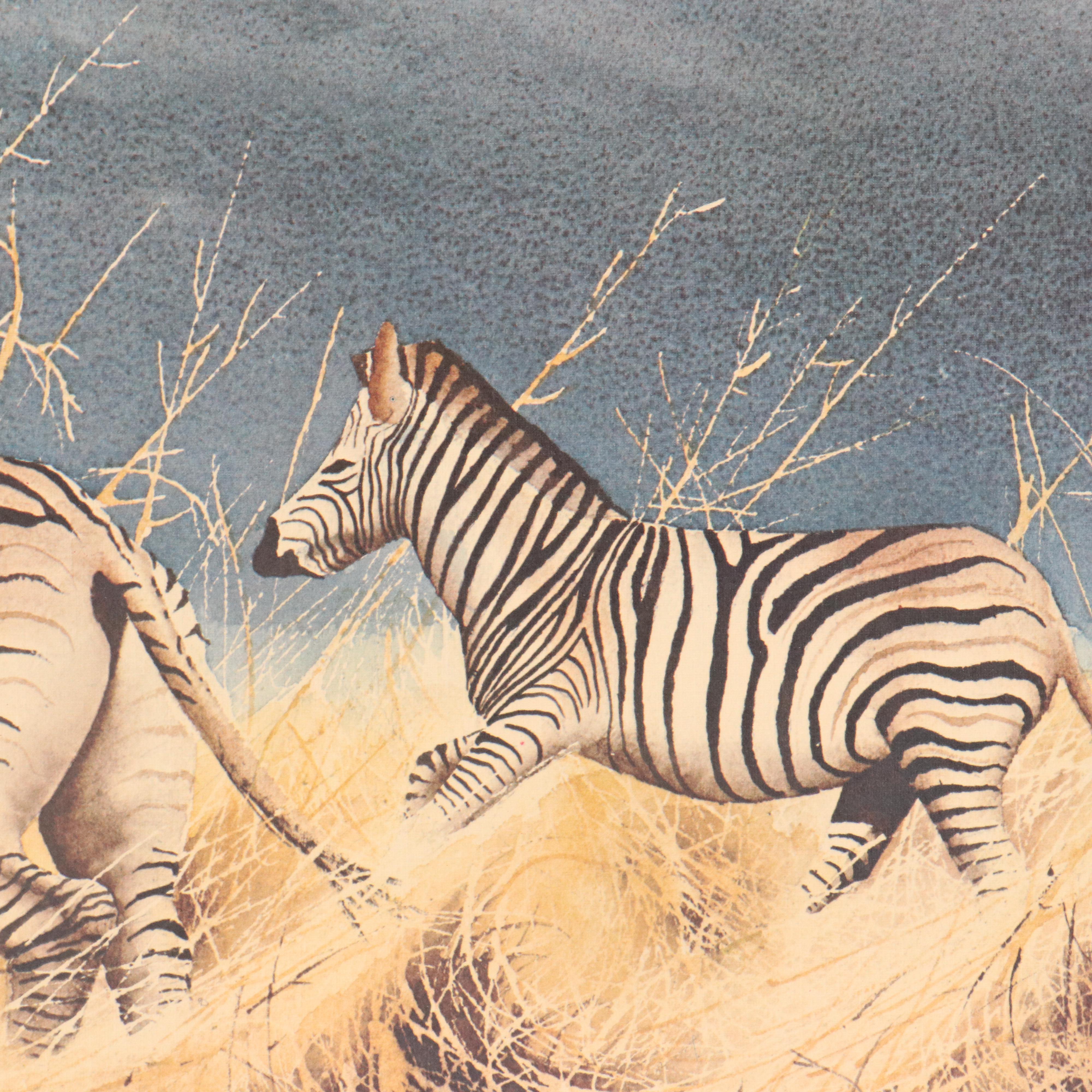 Paul Augustinus Offset Lithographs "Rhinos" and "Zebras in the Bush Country"