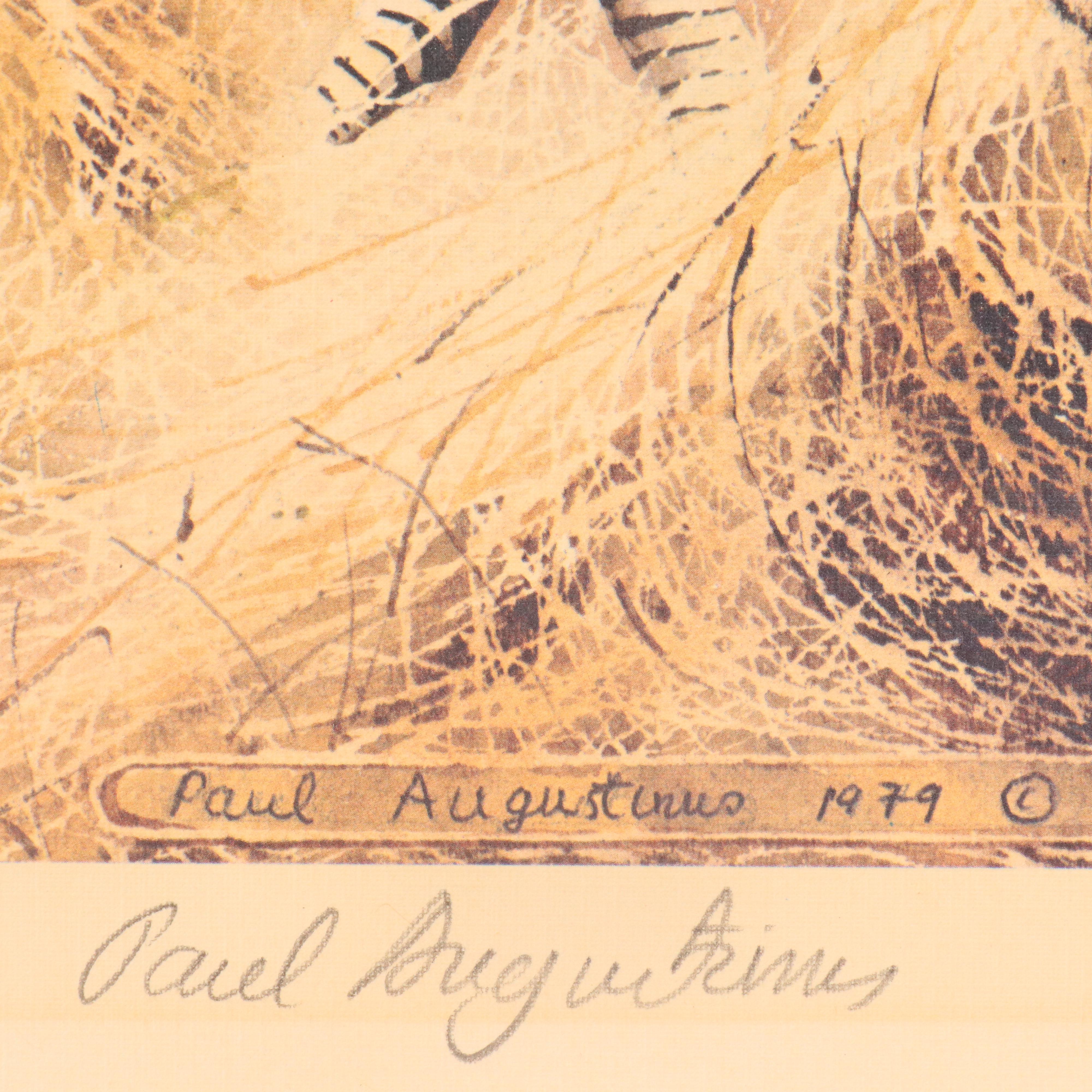 Paul Augustinus Offset Lithographs "Rhinos" and "Zebras in the Bush Country"