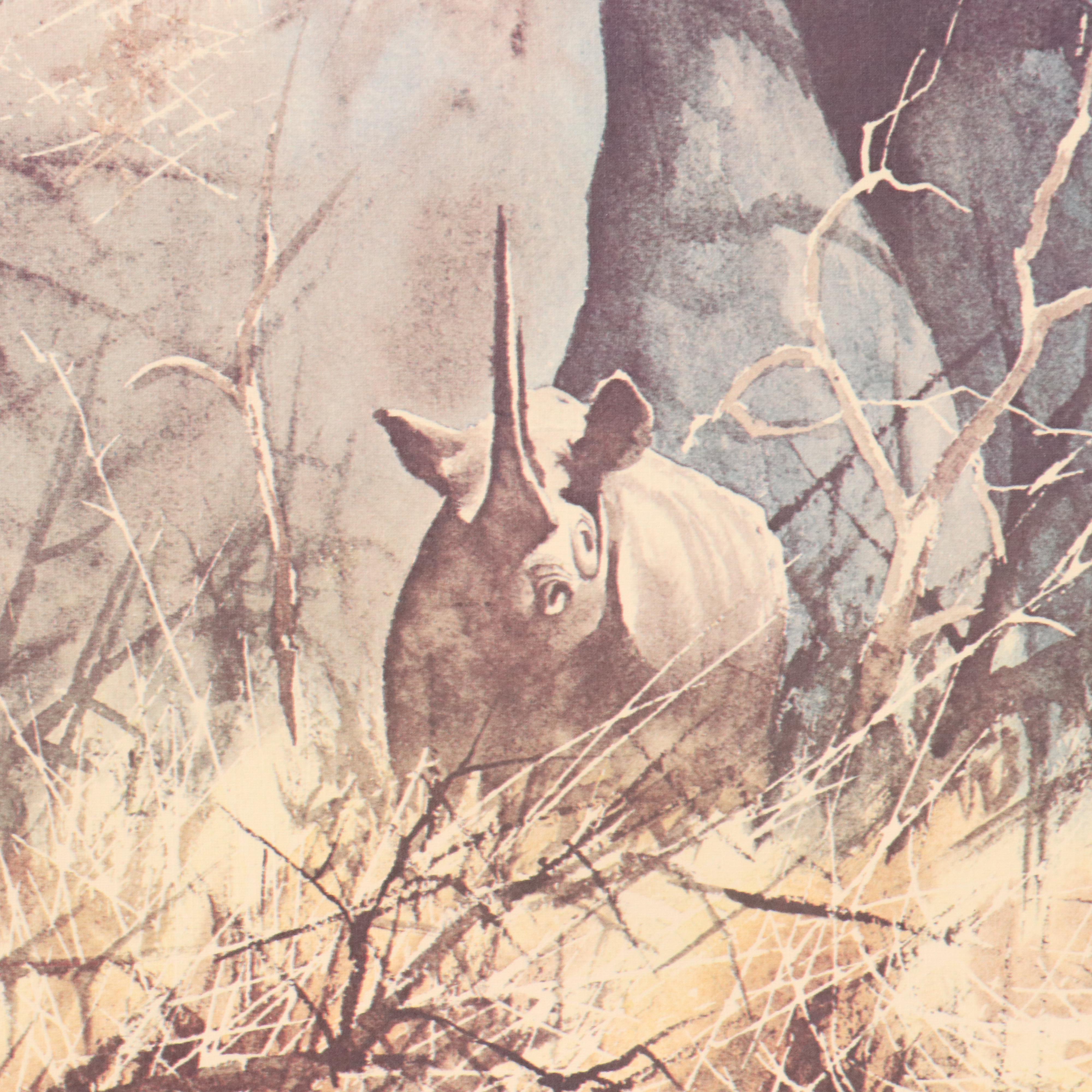 Paul Augustinus Offset Lithographs "Rhinos" and "Zebras in the Bush Country"