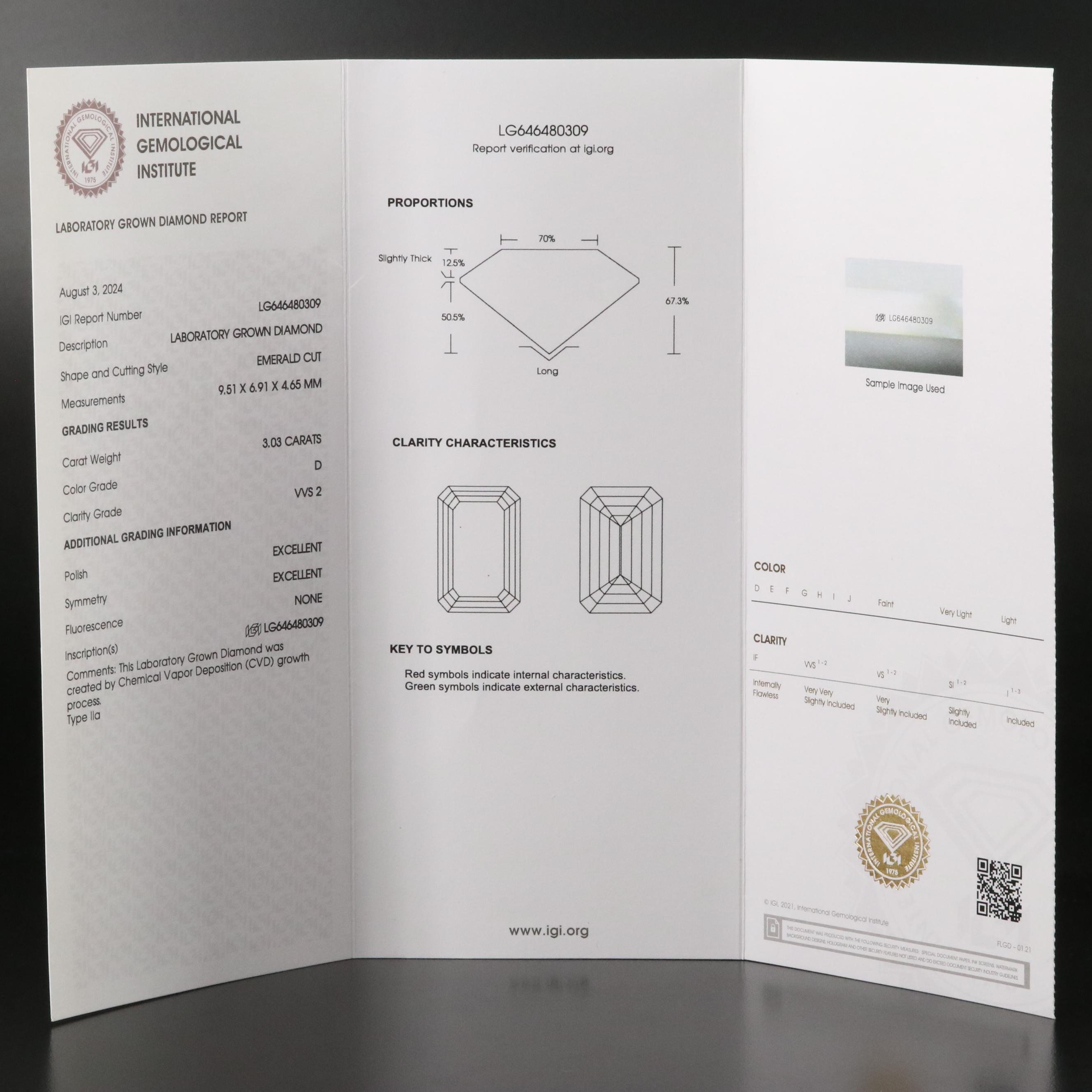 Loose 3.03 CT Lab Grown Diamond with IGI Report