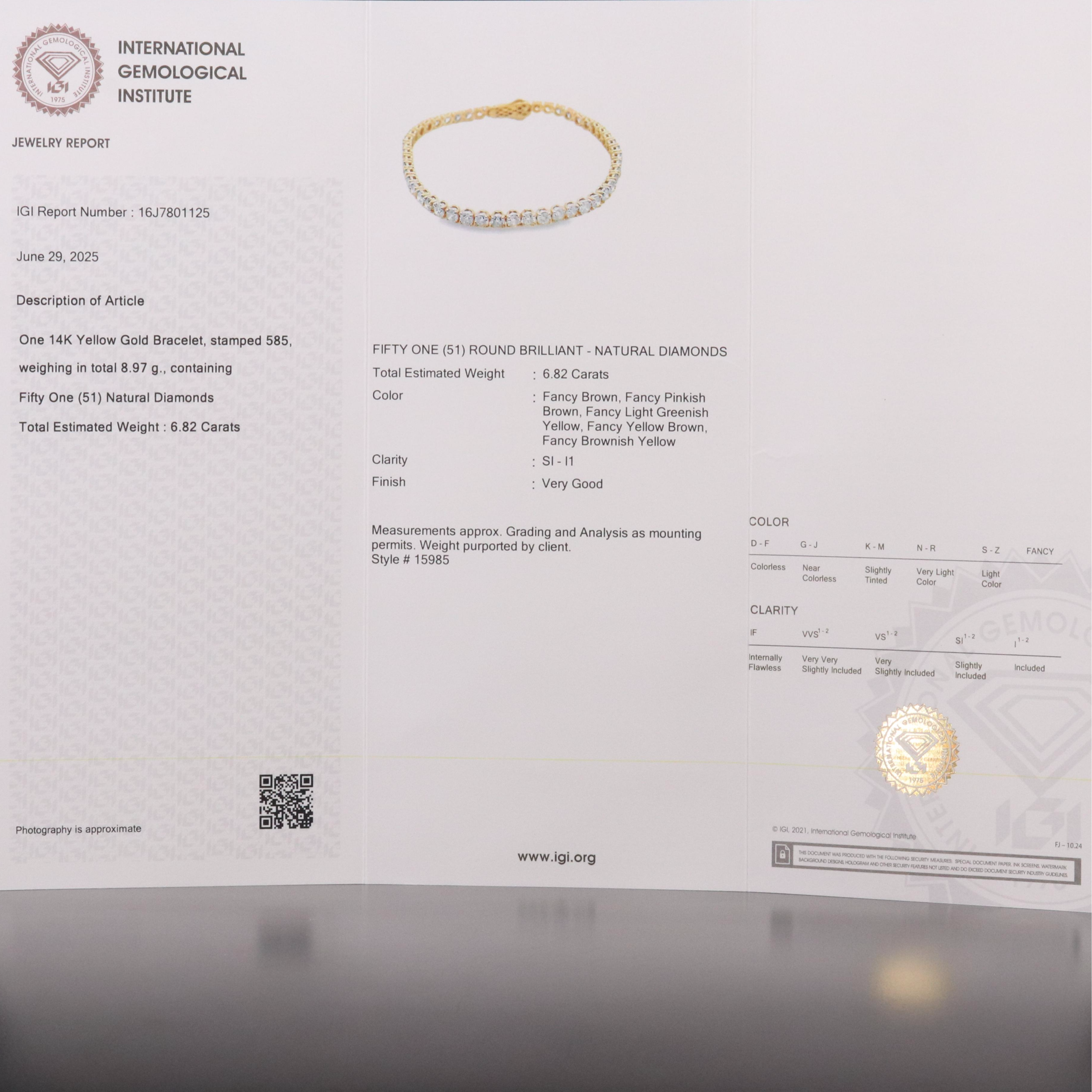 14K 6.82 CTW Diamond Line Bracelet with IGI Report