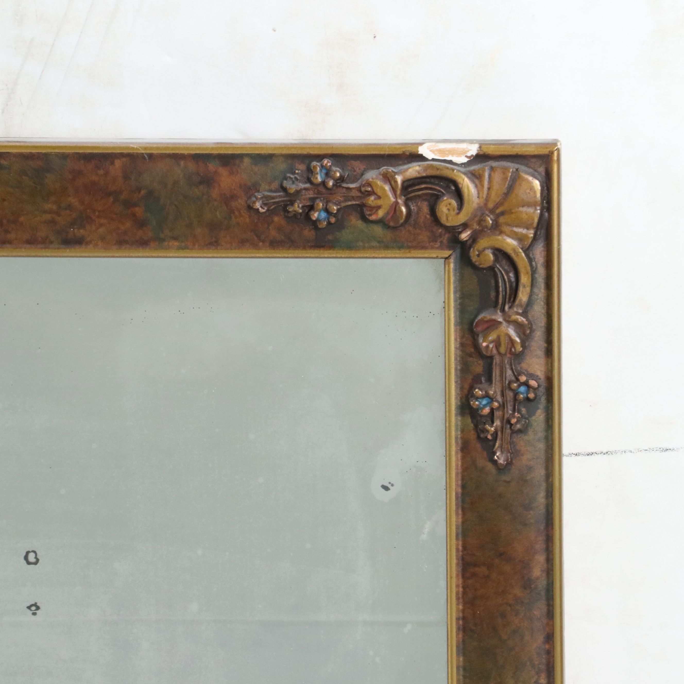 50" Polychrome Giltwood and Gesso Overmantel Mirror