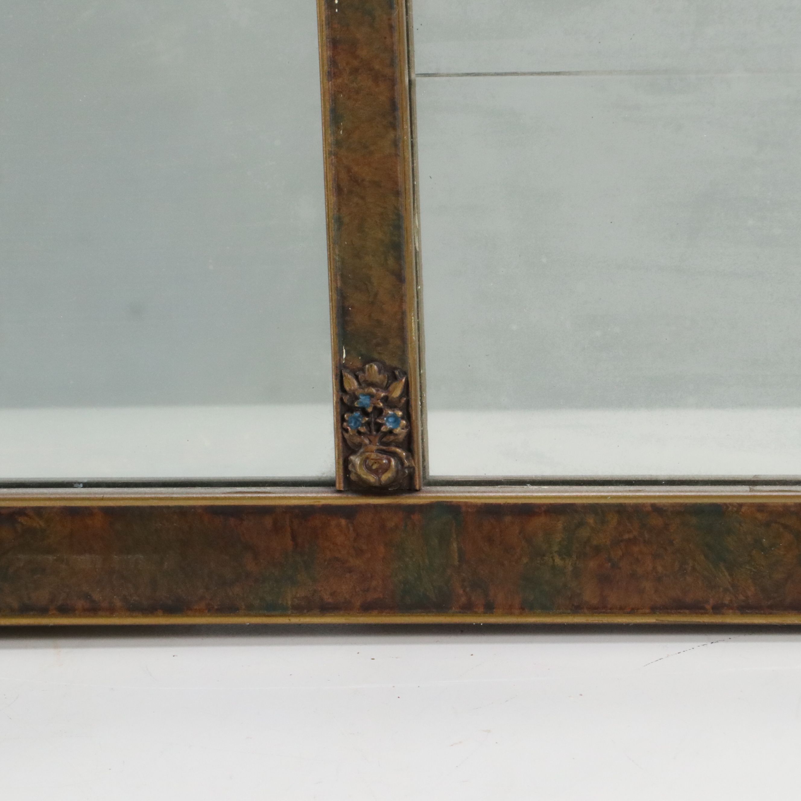 50" Polychrome Giltwood and Gesso Overmantel Mirror