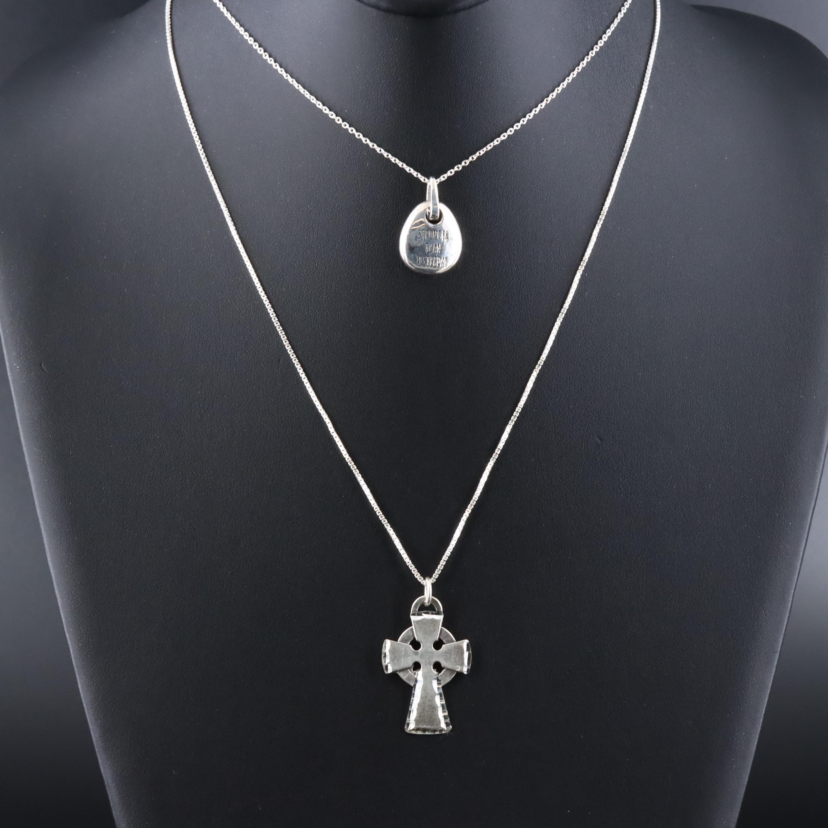 Sterling Celtic Cross and Inspirational Quote Pendant Necklaces