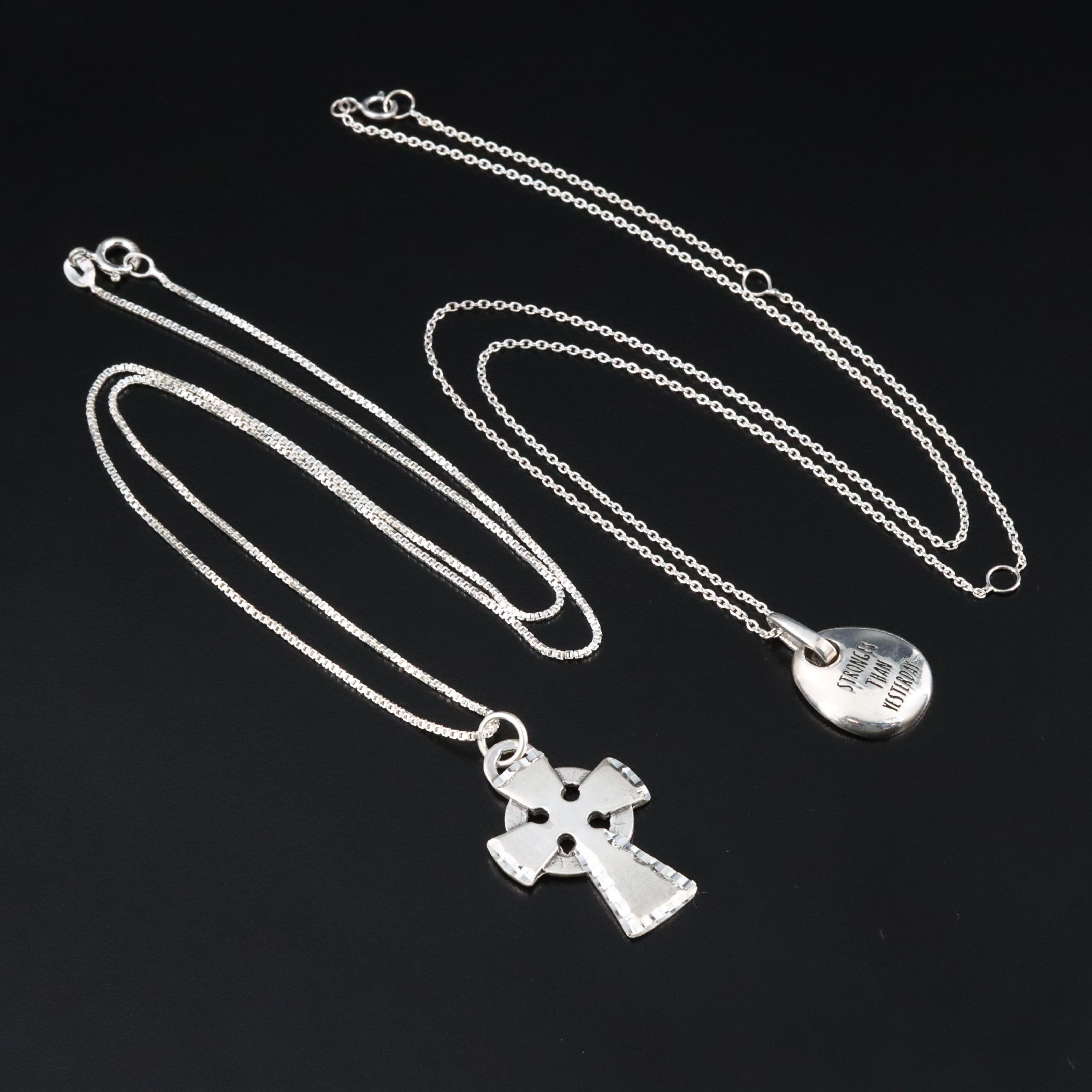 Sterling Celtic Cross and Inspirational Quote Pendant Necklaces