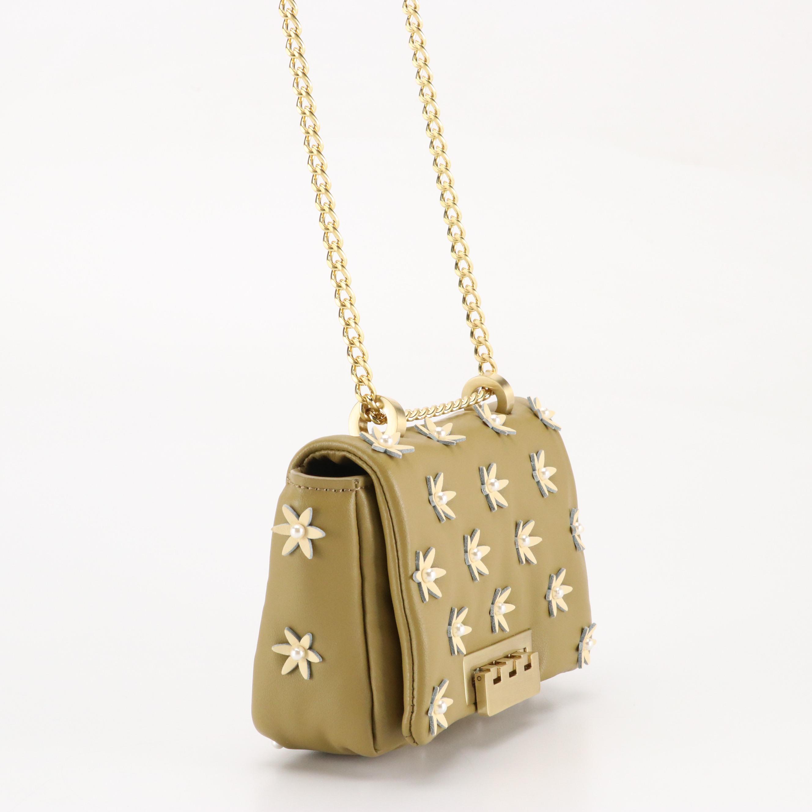 Zac Posen Earthette Floral Appliqué and Top Zip Shoulder Bags in Leather