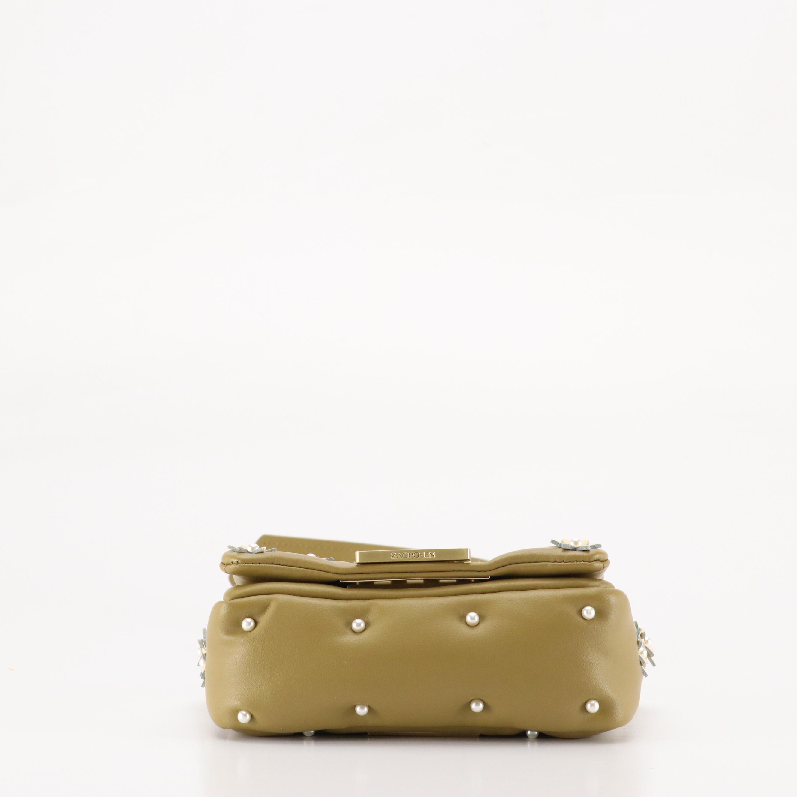 Zac Posen Earthette Floral Appliqué and Top Zip Shoulder Bags in Leather