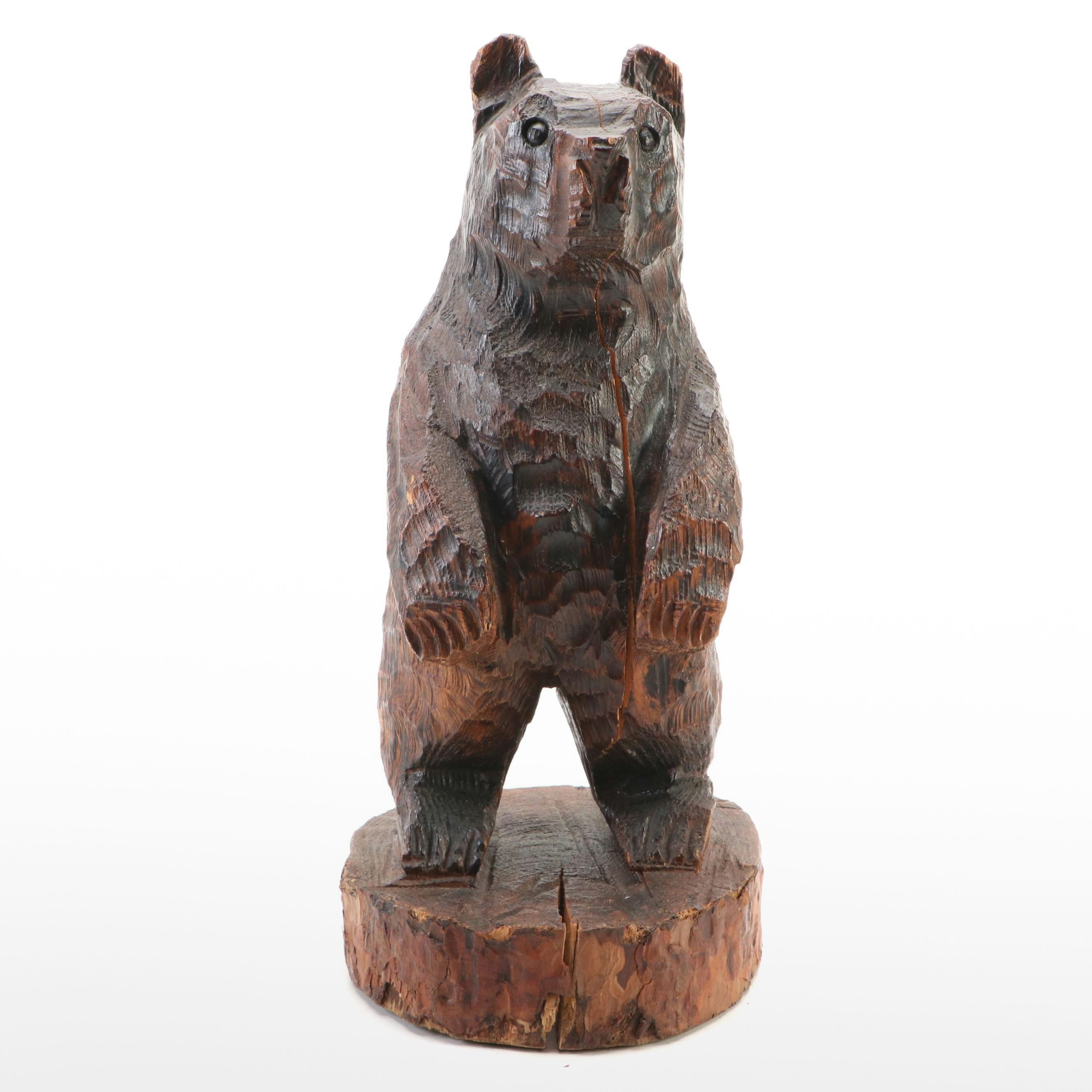 Handmade Chainsaw-Carved Black Bear Sculpture