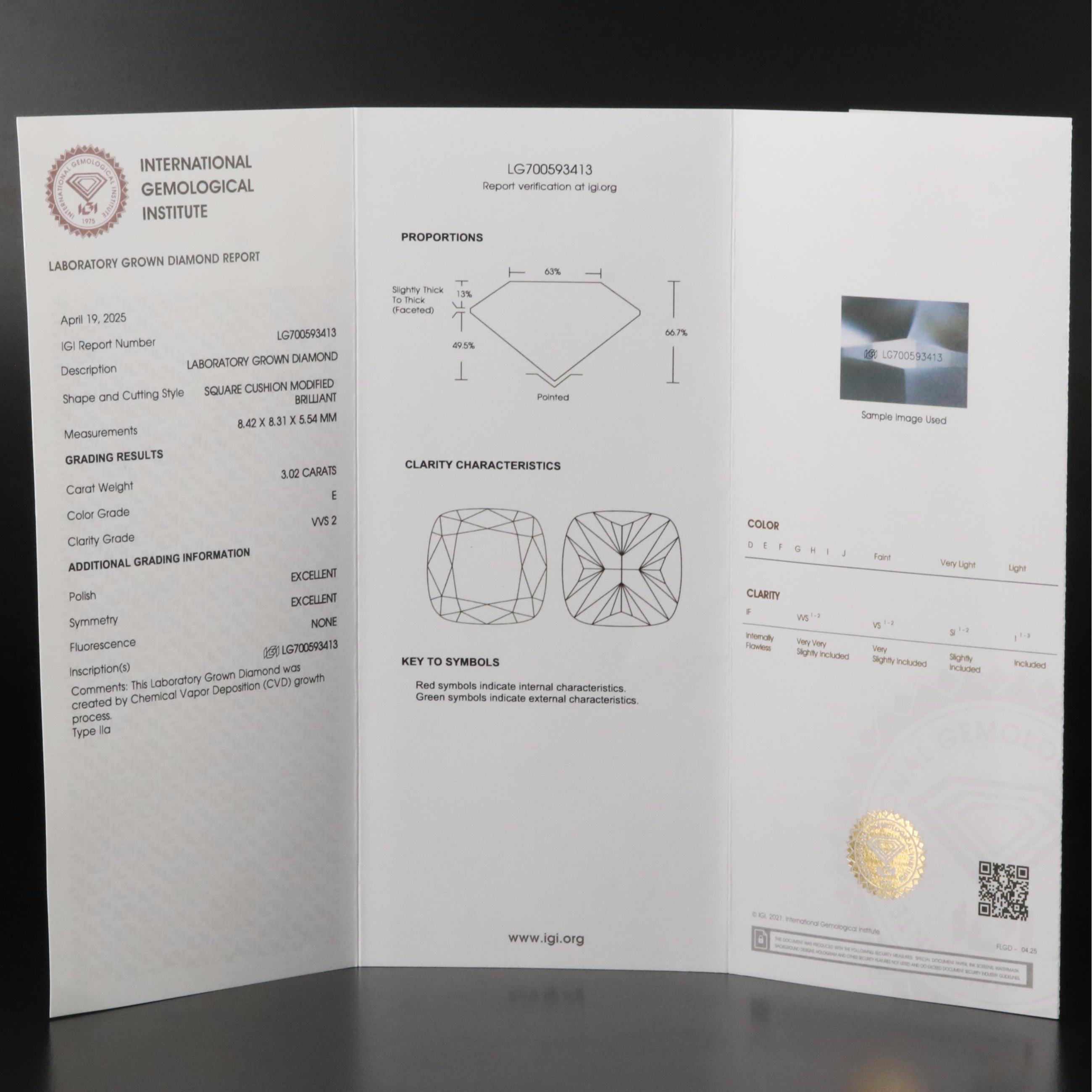 Loose 3.02 CT Lab Grown Diamond with IGI Report