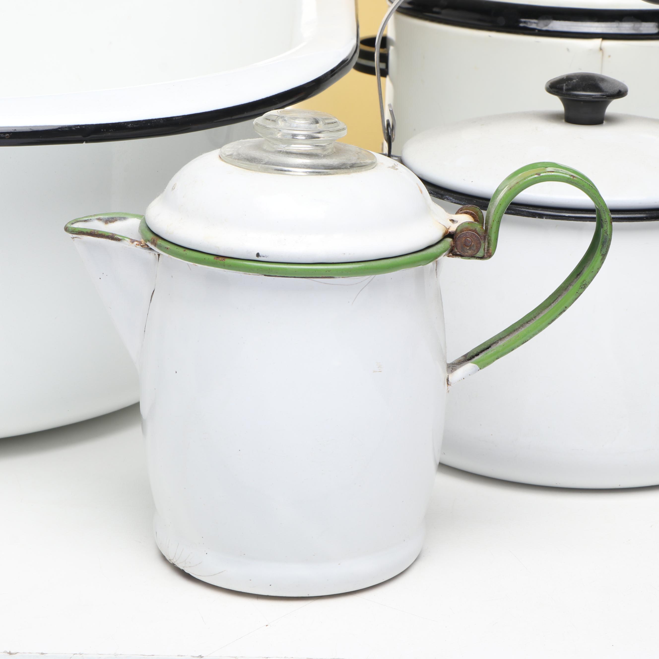 NESCO Slow Cooker with Other Art Deco Style Enamelware, Early to Mid-20th C.