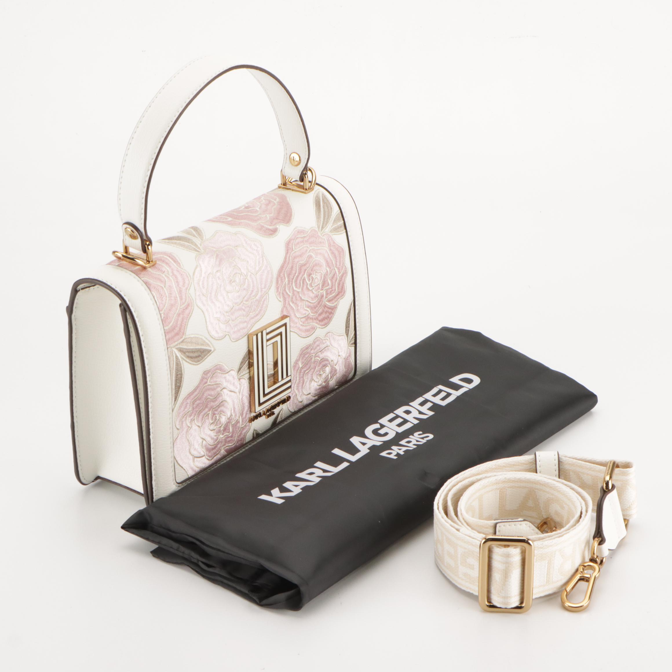 Karl Lagerfeld Simone Rose Embroidered Two-Way Bag in White Leather