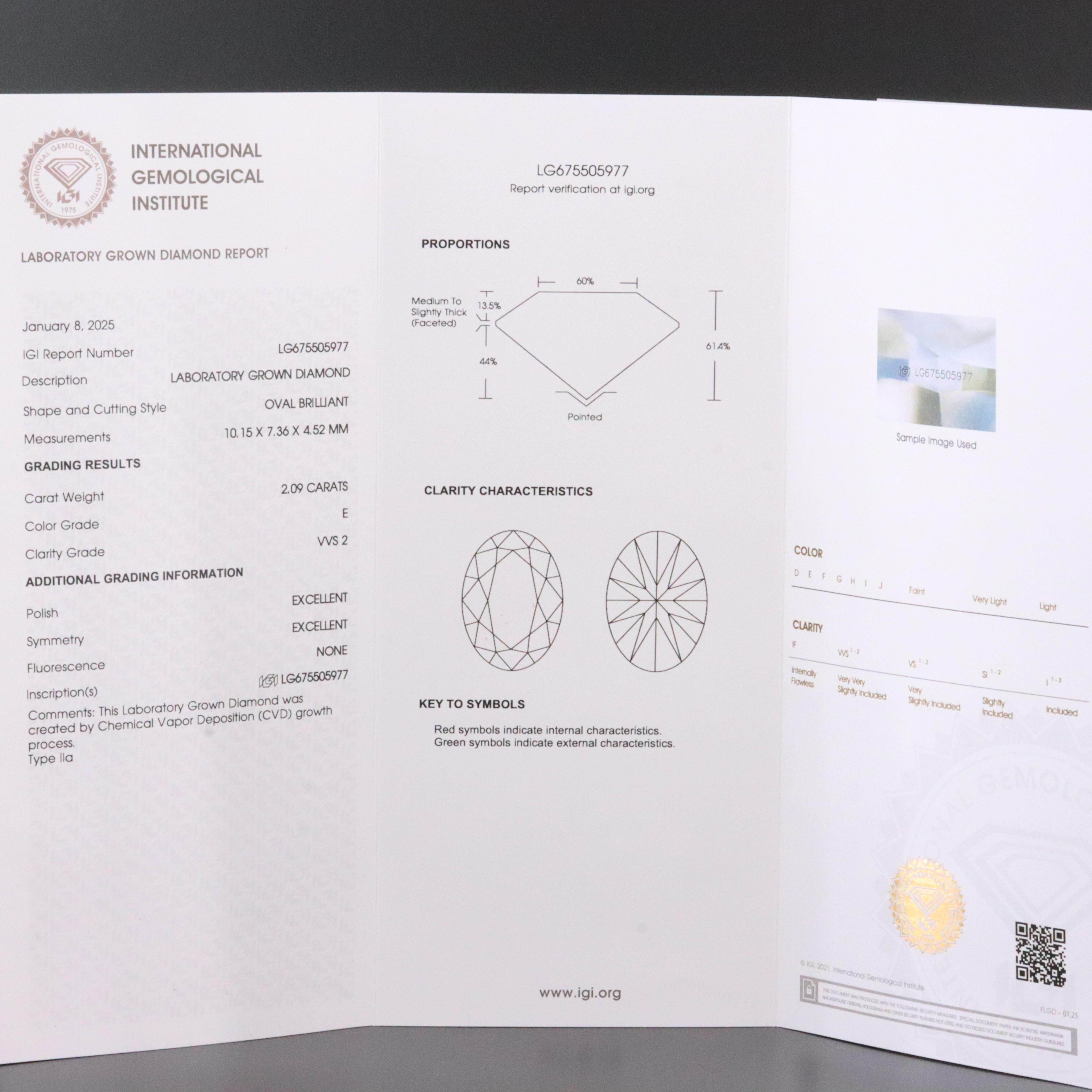 Loose 2.09 CT Lab Grown Diamond with IGI Report
